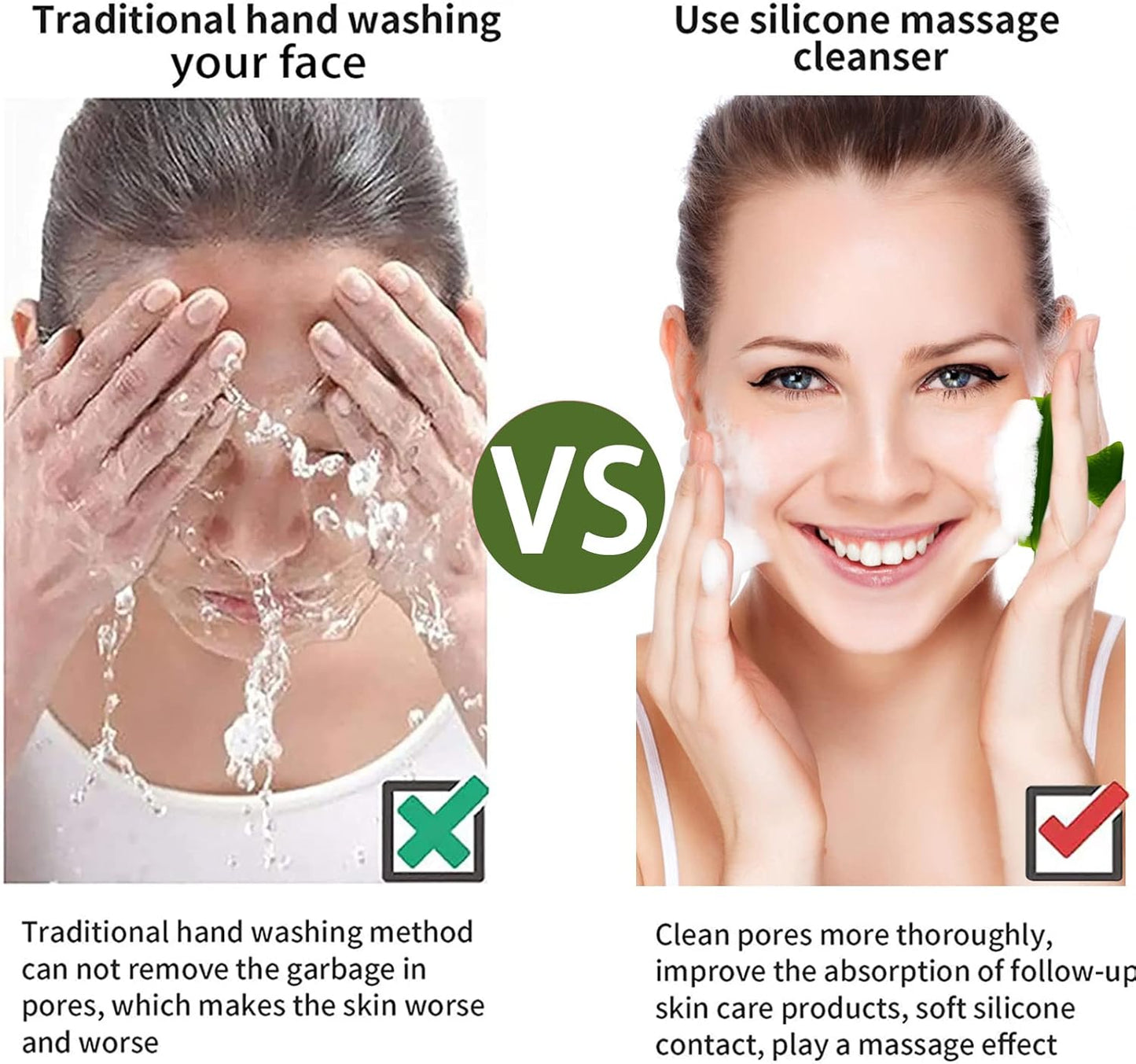 VWMYQ Silicone Face Scrubber for Men Facial Cleansing Brush Silicone Face Wash Brush Manual Waterproof Cleansing Skin Care Face Brushes for Cleansing and Exfoliating (Green)