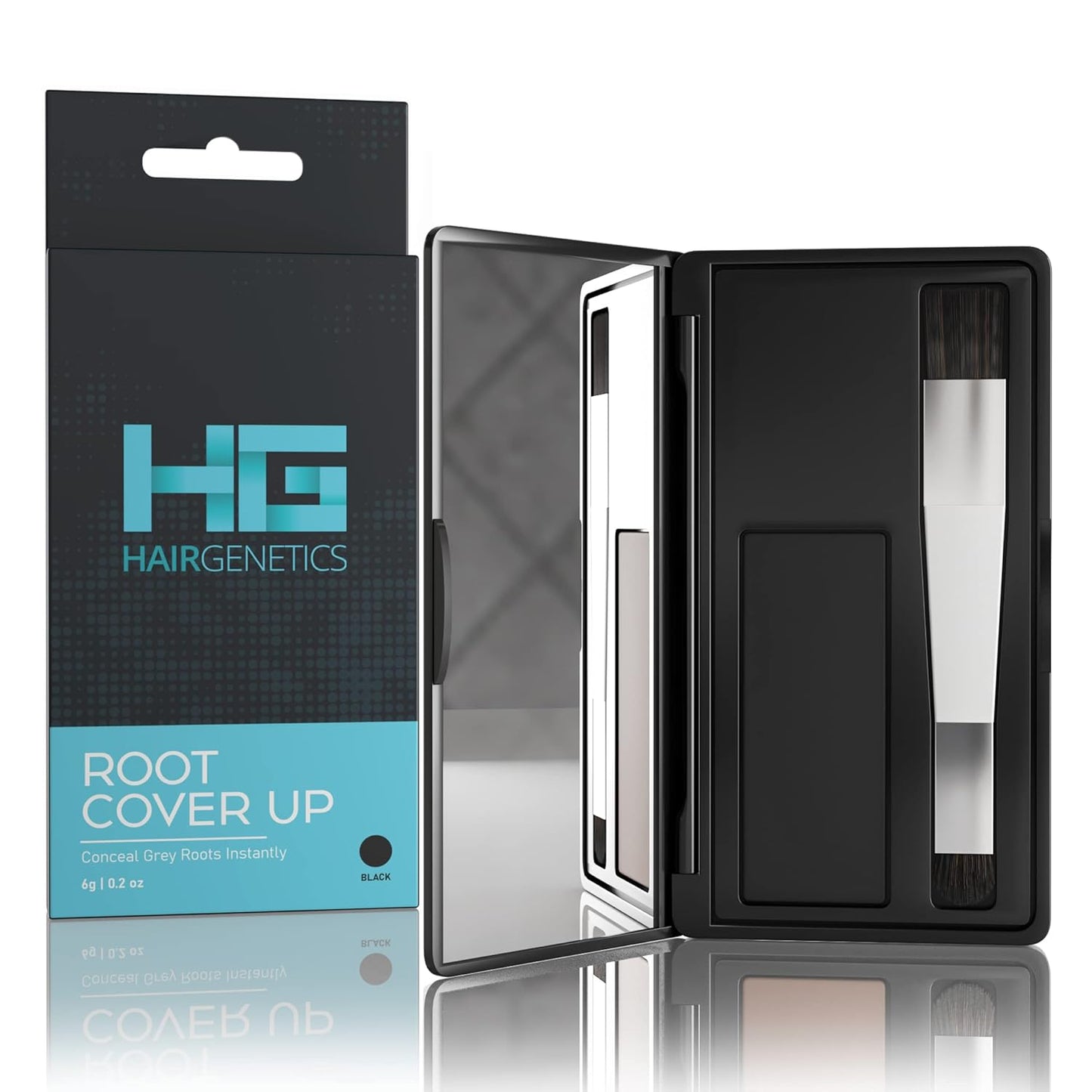 Root Touch Up Hair Color Root Cover Up with Double-Ended Brush for Hair Color for Gray Hair Coverage - Portable Hair Powder Solution for Quick Gray Coverage (Black, 6g)