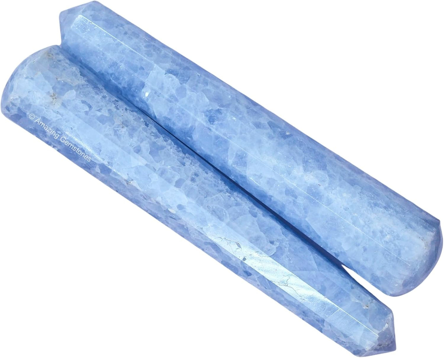 Amazing Gemstone Blue Calcite Crystal Wand Massage Stick - Pelvic Wand Gua Sha for Adults - Crystals and Healing Stones Massage Wands for Adults Gifts (Pointed)