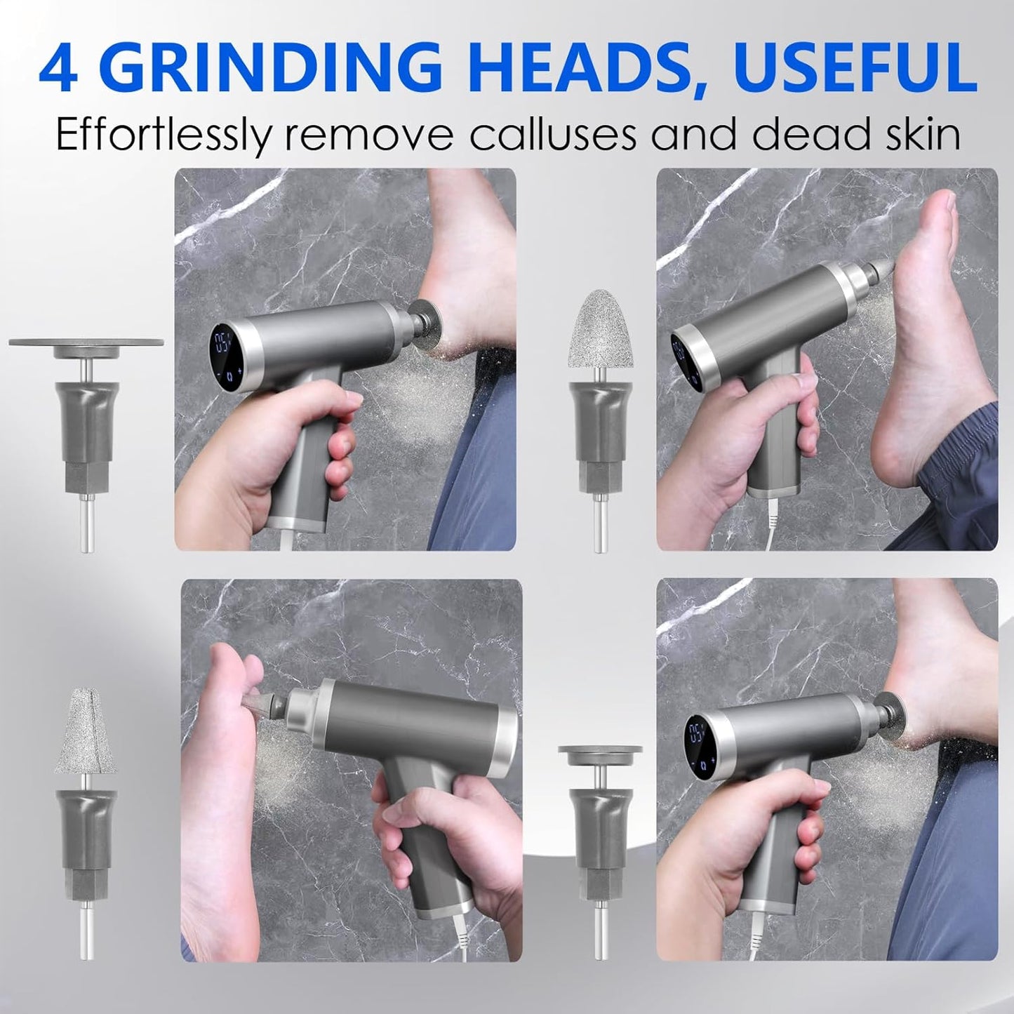 Upgraded Electric Callus Remover for Feet 4500rpm, Adjustable Speed Professional Electric Foot Sander Grinder Foot File for Calloused Feet Dead Hard Cracked Skin, with 4 Interchangeable Heads (Gray)