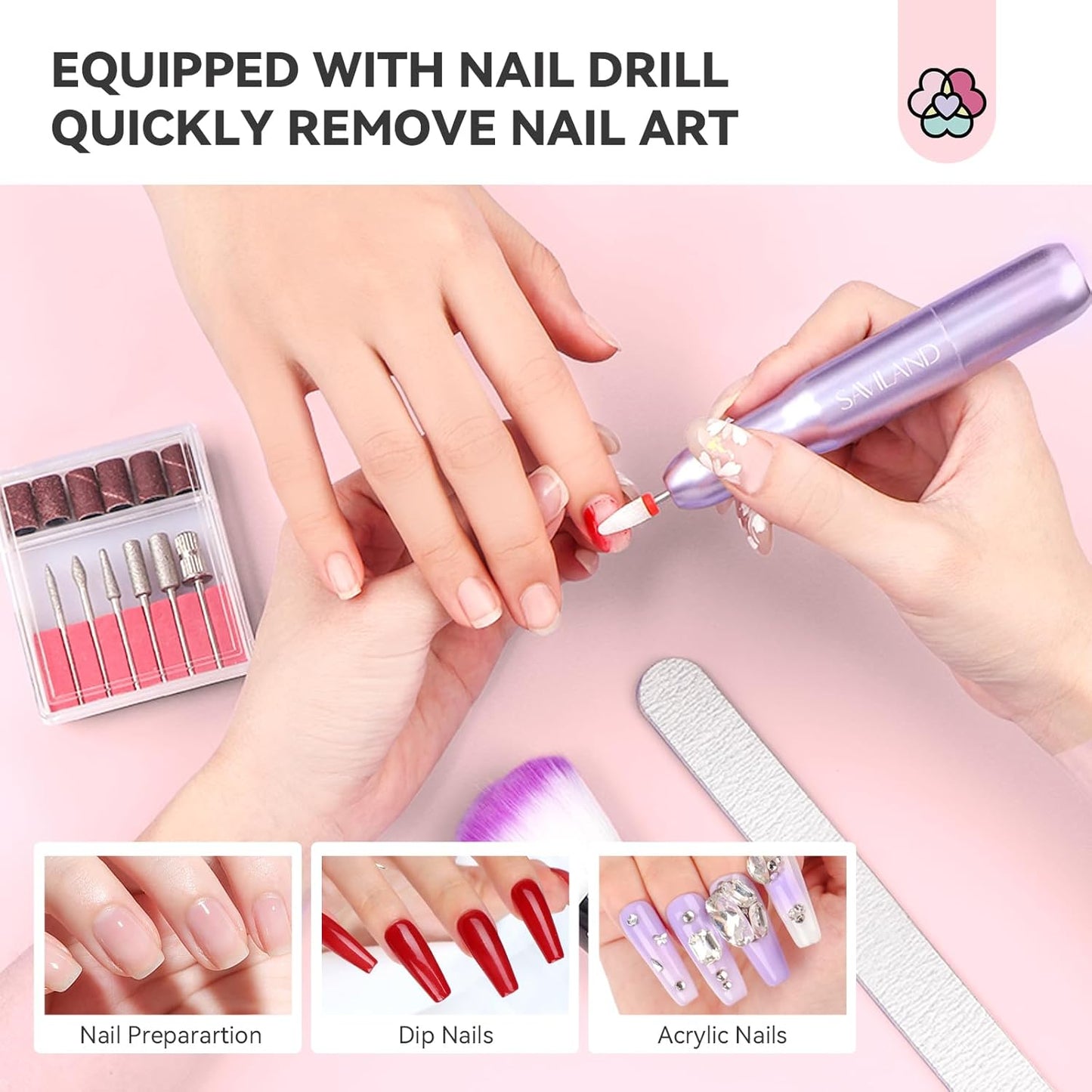 SAVILAND Dip Powder Nail Kit with Drill: 20 Colors All Season Nude Pink Keratin Dip Nails Powder Starter Kit with Dip Base Activator Top Coat Brush Saver for French Nail Art Manicure Home DIY