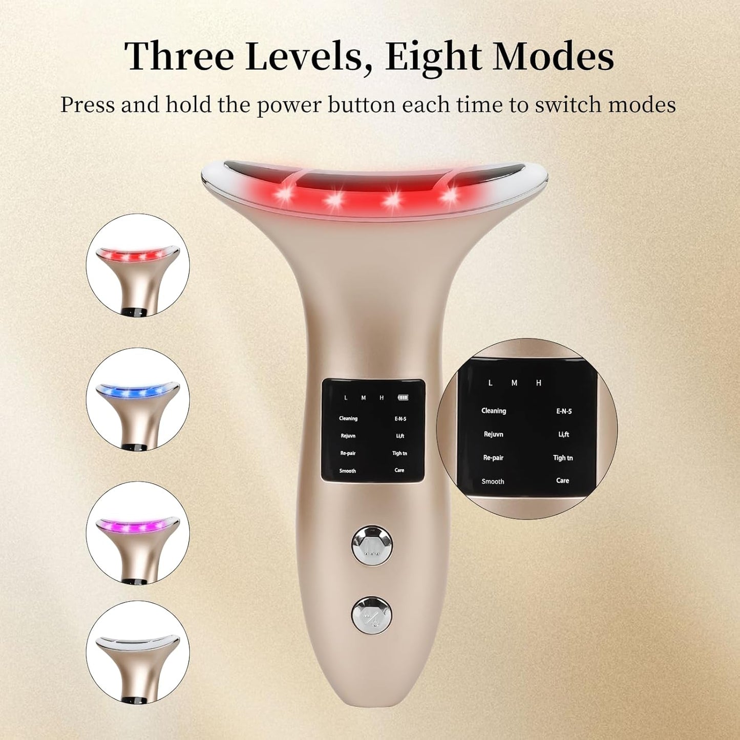 8 Modes&3 Color Facial-Massager-Device(Gold)