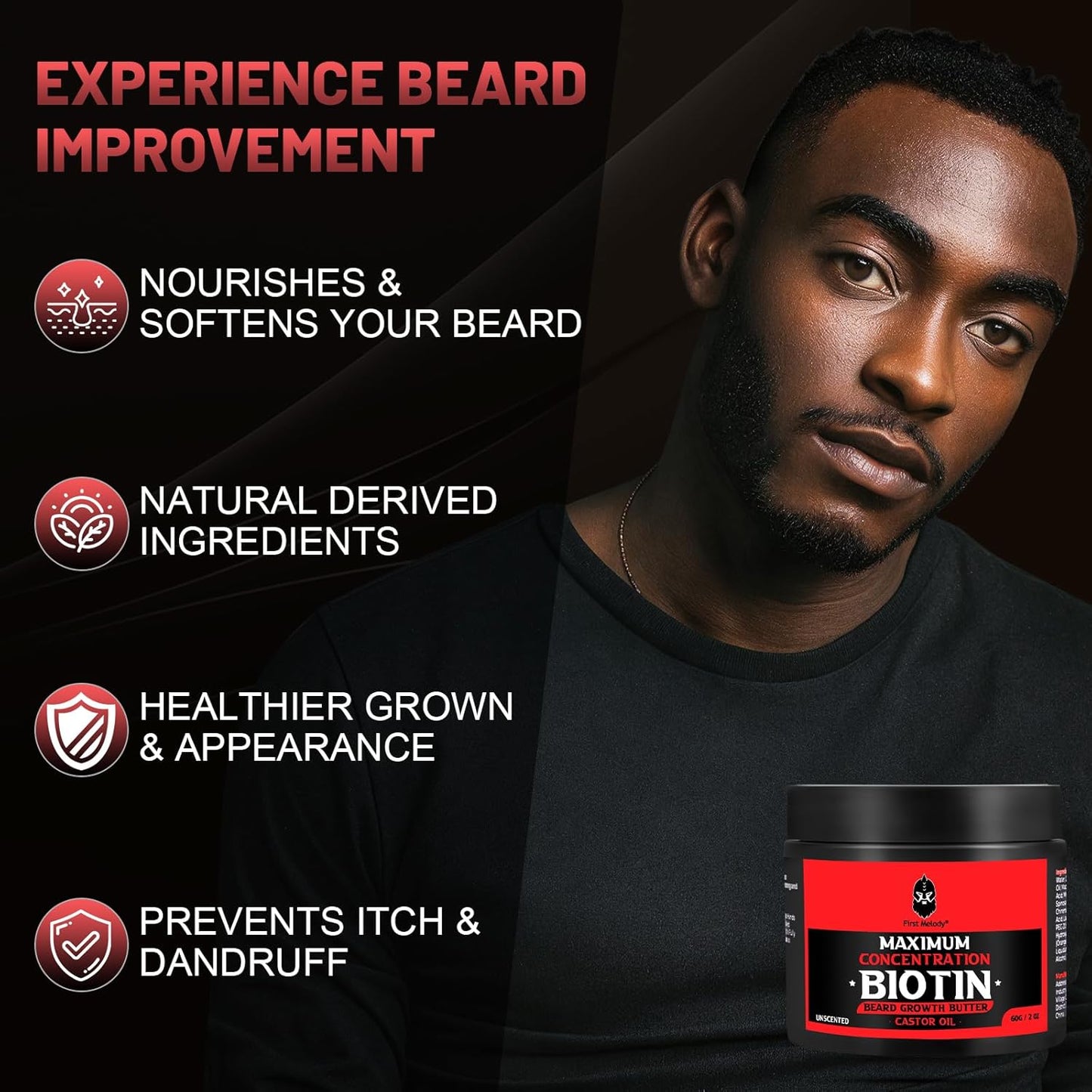 Beard Butter,Maximum Concentration Biotin,with Castor Oil and Argan & Jojoba Oils, Promotes Beard Growth, Styles, Strengthens & Softens Beards ,Unruly Beards While Relieving Itch,2 Ounce*2 (2 Pack)