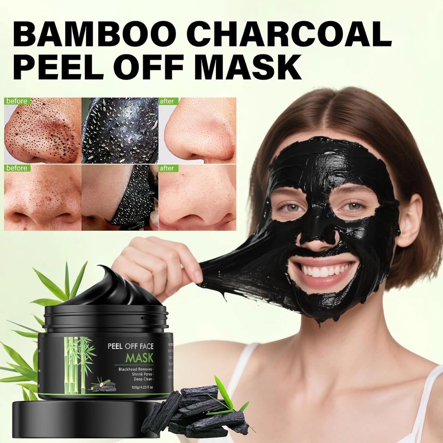 Blackhead Remover Mask for Women & Men, Bamboo Charcoal Peel Off Black Masks,Oil Control Deep Cleansing,for All Skin Types（4.23OZ）