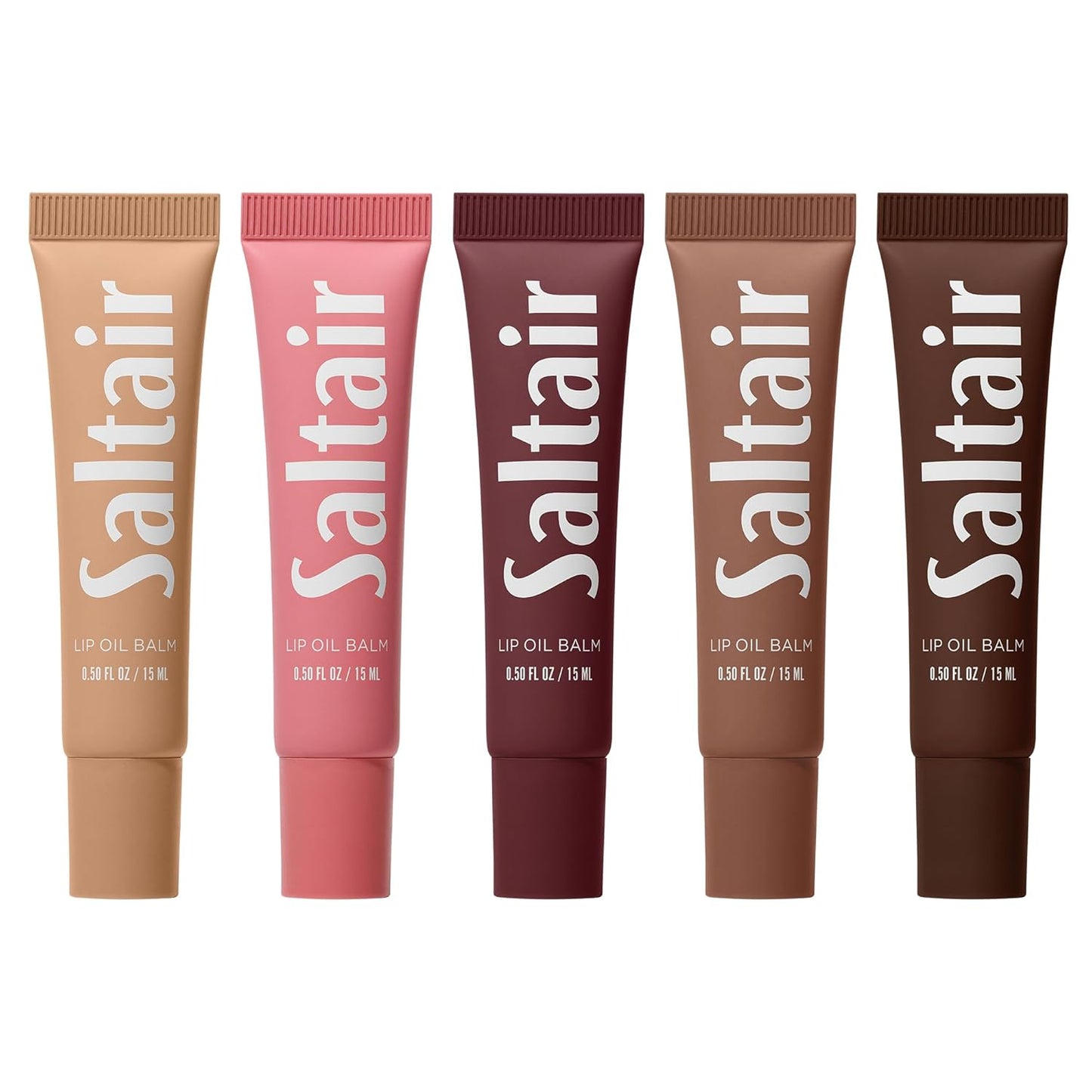 Saltair Hydrating Lip Oil Balm, Clear and Tinted Lip Gloss, Essentials Shades 5-Pack. Moisturizing Vegan Conditioning for Dry Cracked Lips with Glossy High-Shine Finish. Coconut Vanilla Flavor