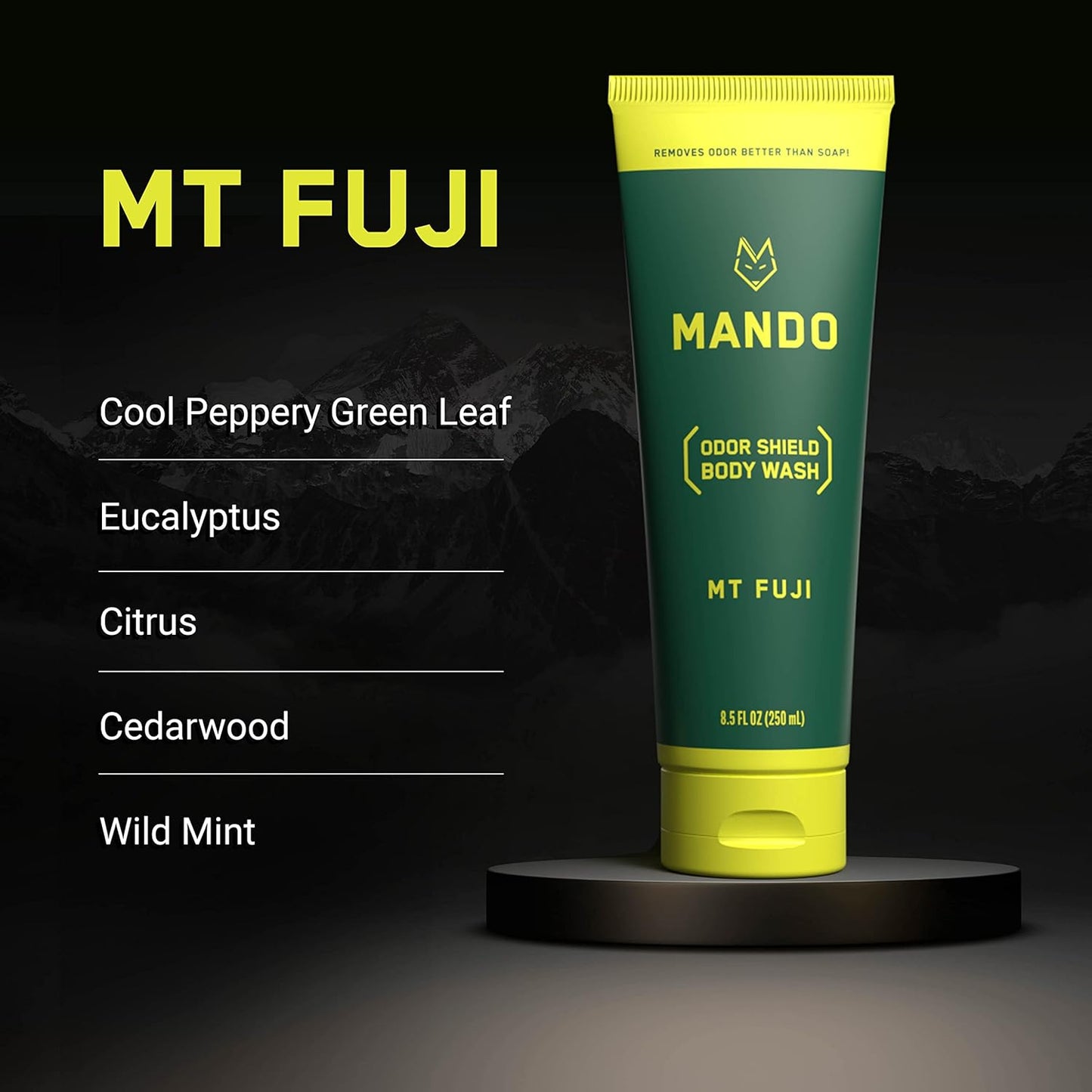 Mando Odor Shield Body Wash - 24 Hour Control - Removes Odor Better than Soap - SLS and Paraben Free, Skin Safe - 8.5 Ounce (Mt Fuji)