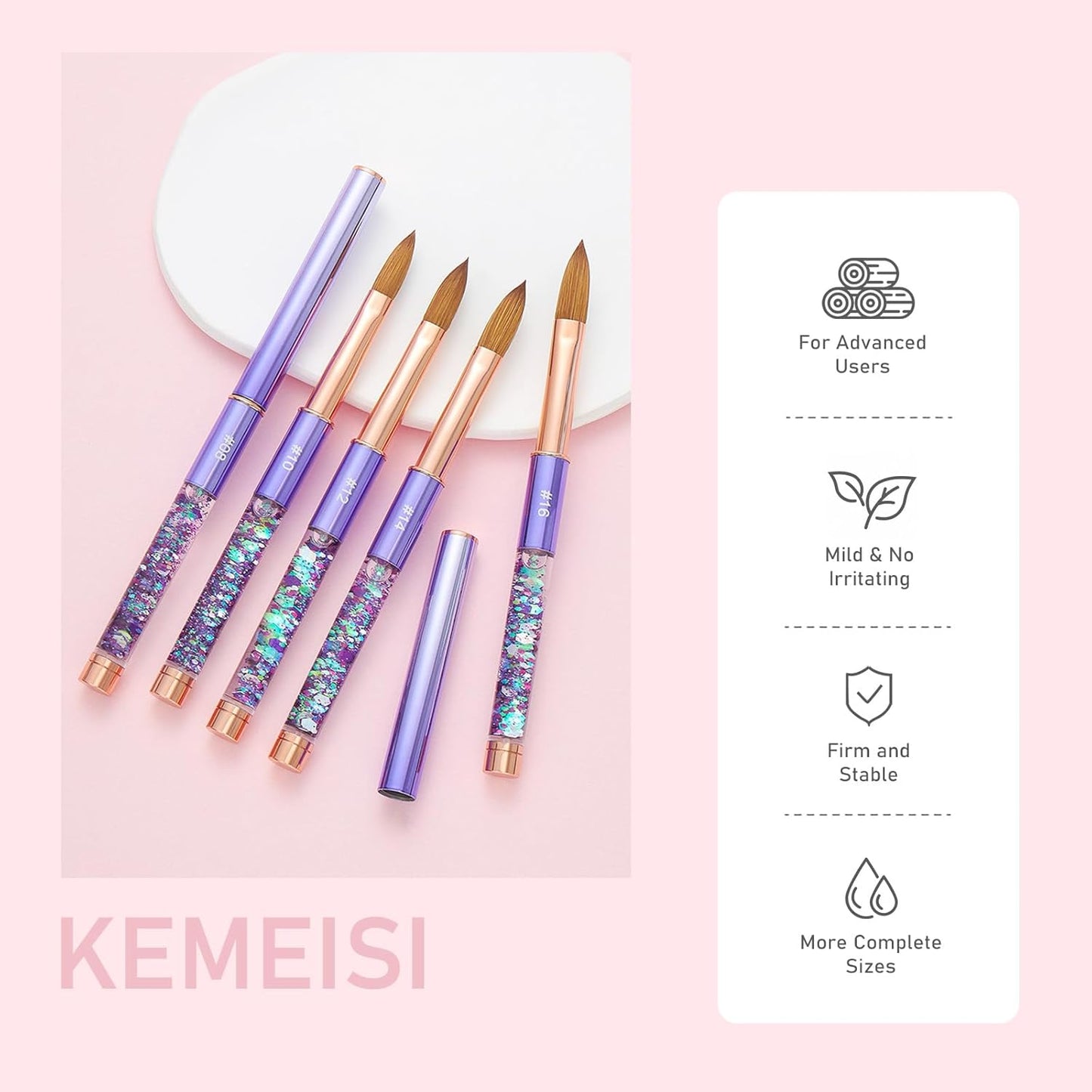 Acrylic Nail Brush Size #08, KEMEISI 100% Pure Kolinsky Nail Art Brushes Sturdy Handle Oval Shaped Acrylic Powder Nail Design Tools for Professional Manicure DIY Home Salon (Purple)