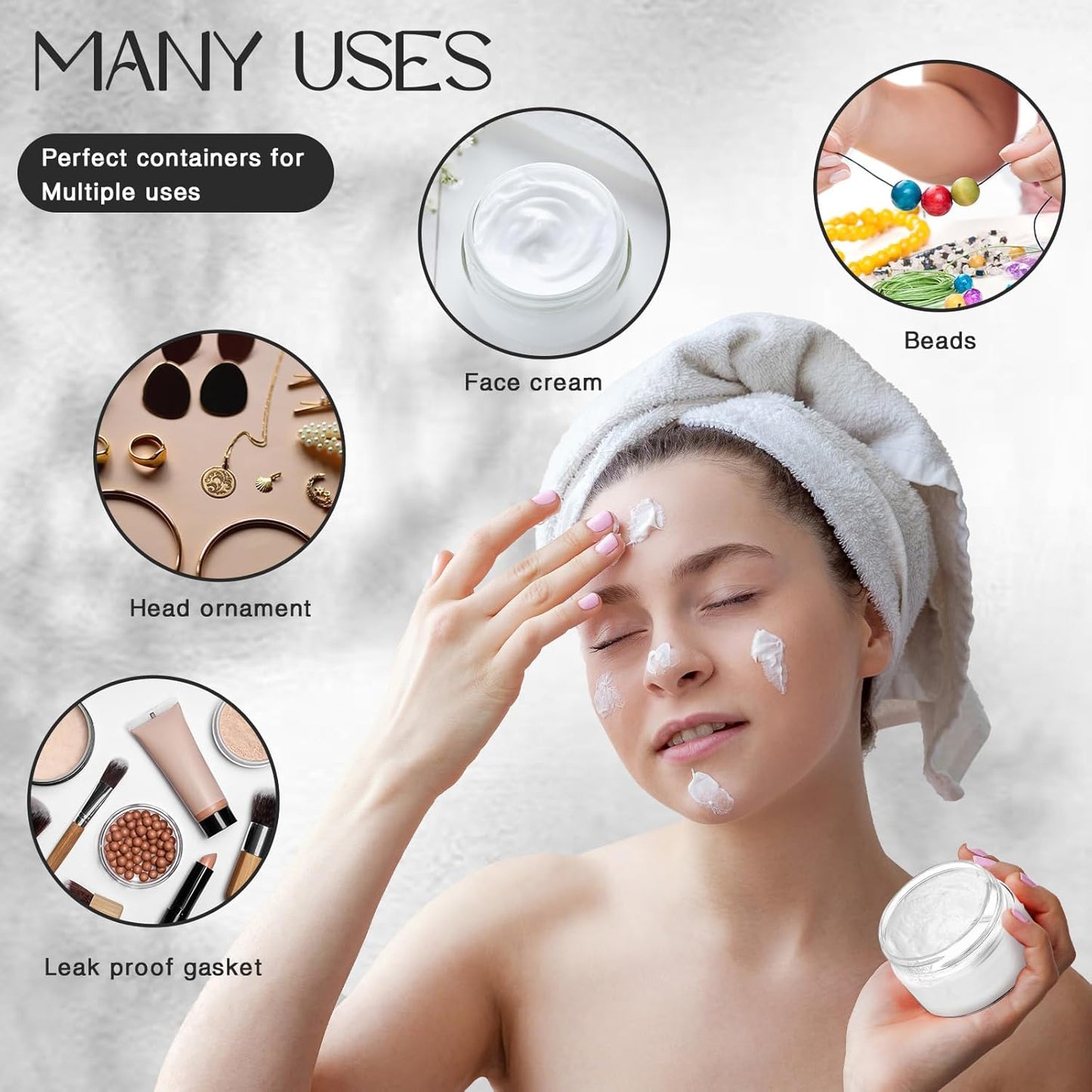 SATINIOR 100 Pcs Plastic Jars with Lids Small Containers Lids Wide Mouth Small Plastic Containers for Lotion Cream Rhinestones Body Butters Travel Storage(2 oz,Black)