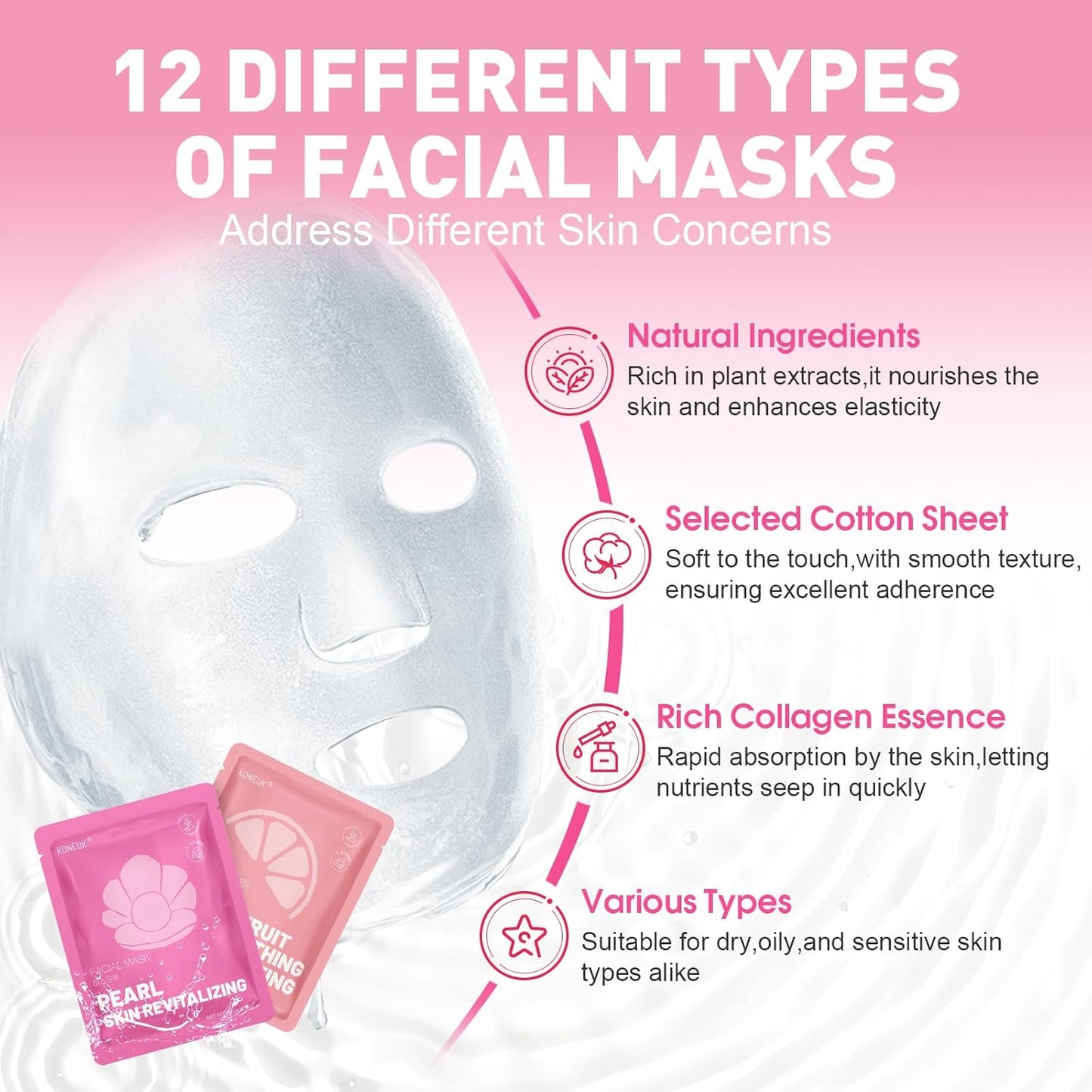 12 Pack Collagen Hydrating Face Masks Skincare, Sheet Face Mask for All Skin Types, Facial Masks Set for Women Skin Care, Face Mask Bulk Spa Gifts for Women