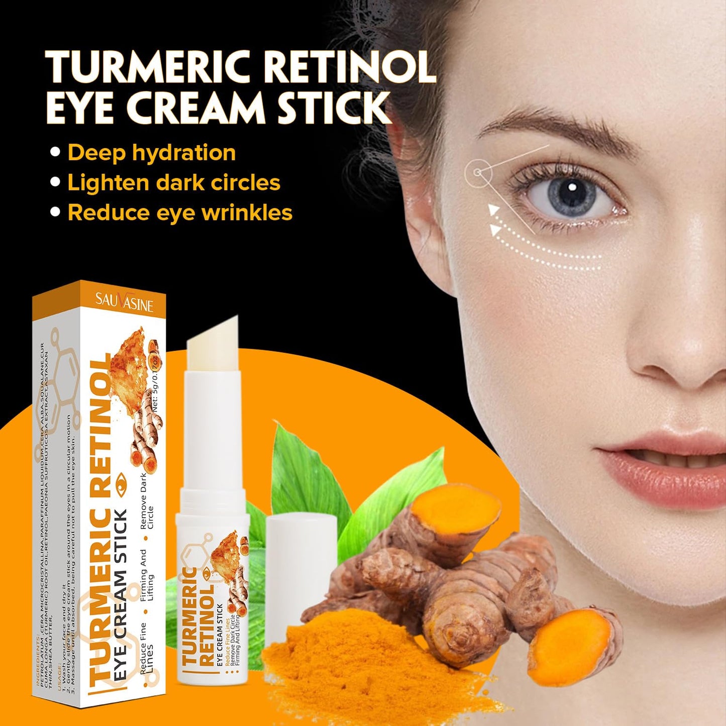 Turmeric Retinol Eye Stick,Eye Balm Stick Hydrating for Dark Circle,Wrinkles,Visible Results in 3-4 Weeks,Anti Aging Under Eye,Retinol Eye Cream For Puffiness and Bags Reduces Fine Lines