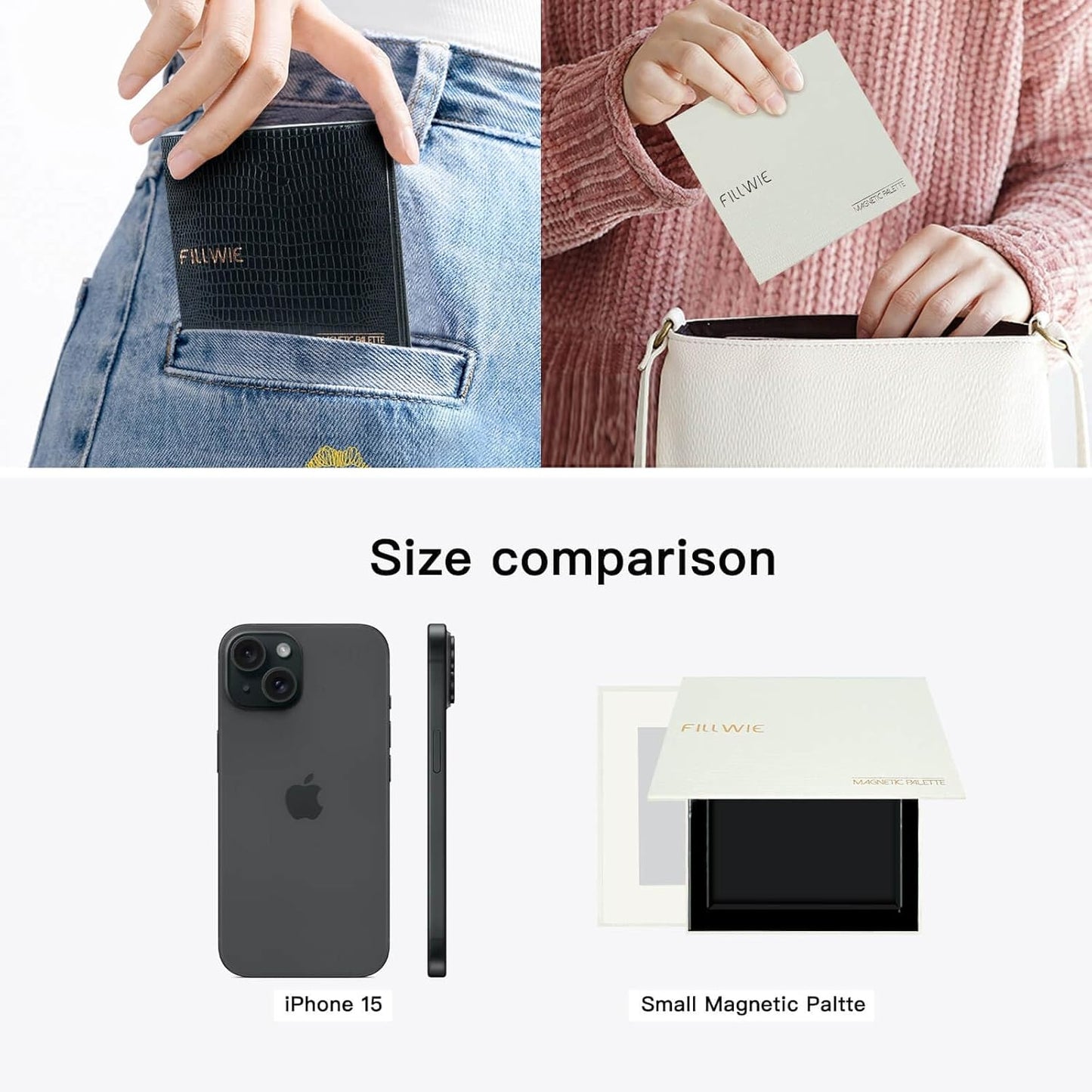 White Magnetic Refillable Makeup Palette with Mirror – Lightweight, Durable, Travel-Ready Case for Eyeshadow, Blush, Lipstick – Includes Spatula & 20 Stickers – Small, Waterproof Paperboard