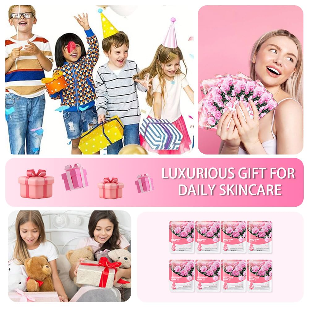 8 Pack Rose Face Sheet Mask Skincare,Hydrating Face Mask For Sensitive Skin,Moisturize,Soothing,Nourish for All Skin Types,Natural Spa Party Facial Mask Skincare Set for Women Men Girls