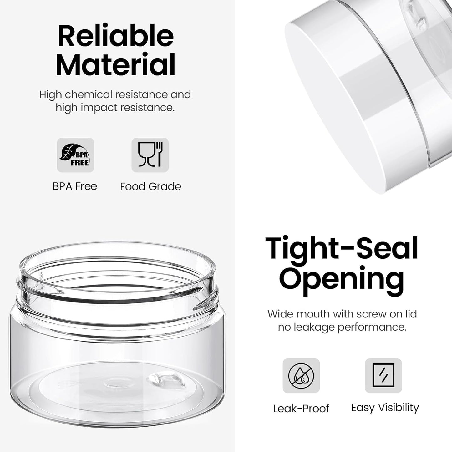 TUZAZO 48 Pack 1 Oz Small Plastic Container Jars with Lids and Labels BPA Free, Empty Round Clear Cosmetic Containers Plastic Slime Jars for Lotion, Cream, Ointments, Samples, Travel Storage (48)