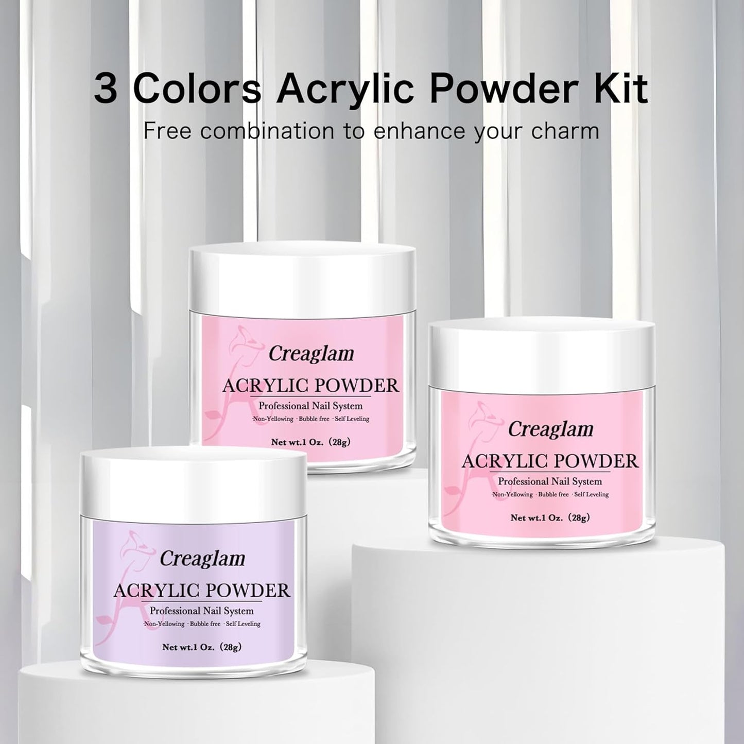 Super Acrylic Powder 28g: 3Pcs Large Capacity Fuchsia Pink Lilac Breeze Nail Polymer for 3D Art Carving French Extension - 1oz. Cherry Blossom Professional Acrylic Powder No Need Lamp