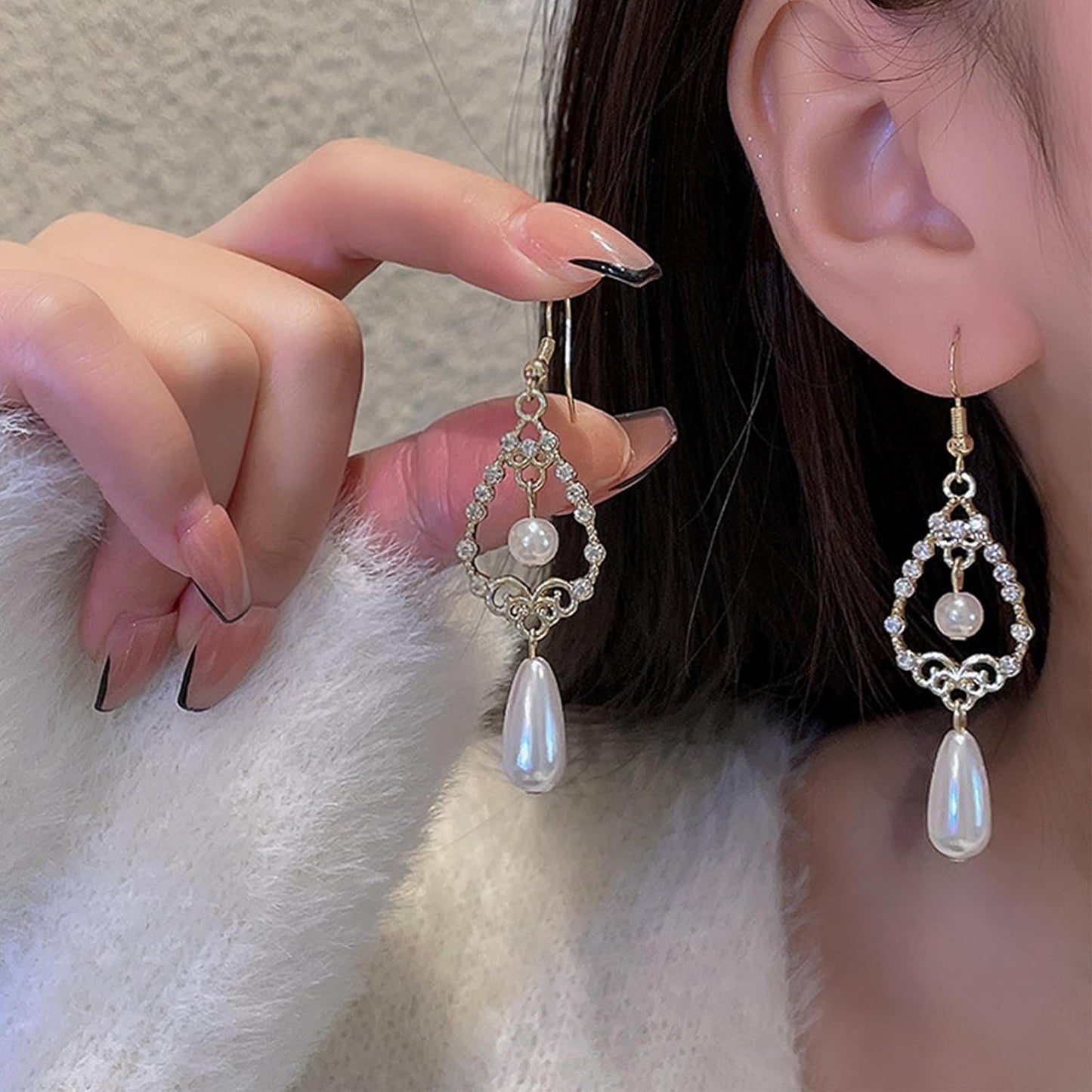 Vintage Crystal Pearl Drop Earrings Teardrop Pearl Earrings Gold Long Tassel Pearl Earrings Cz Pearl Teardrop Bridal Earrings Jewelry for Women