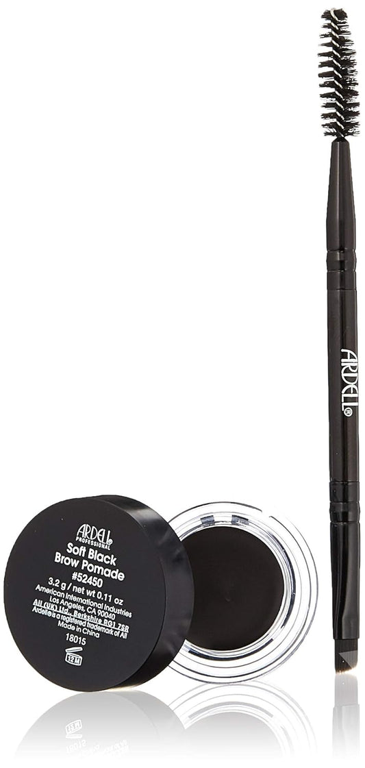 Ardell Brow Pomade - Soft Black, Smudge-Proof Long-Lasting Eyebrow Makeup, with Dual-Ended Precision Brush and Spoolie for Defined and Natural Brows, 1 Pack
