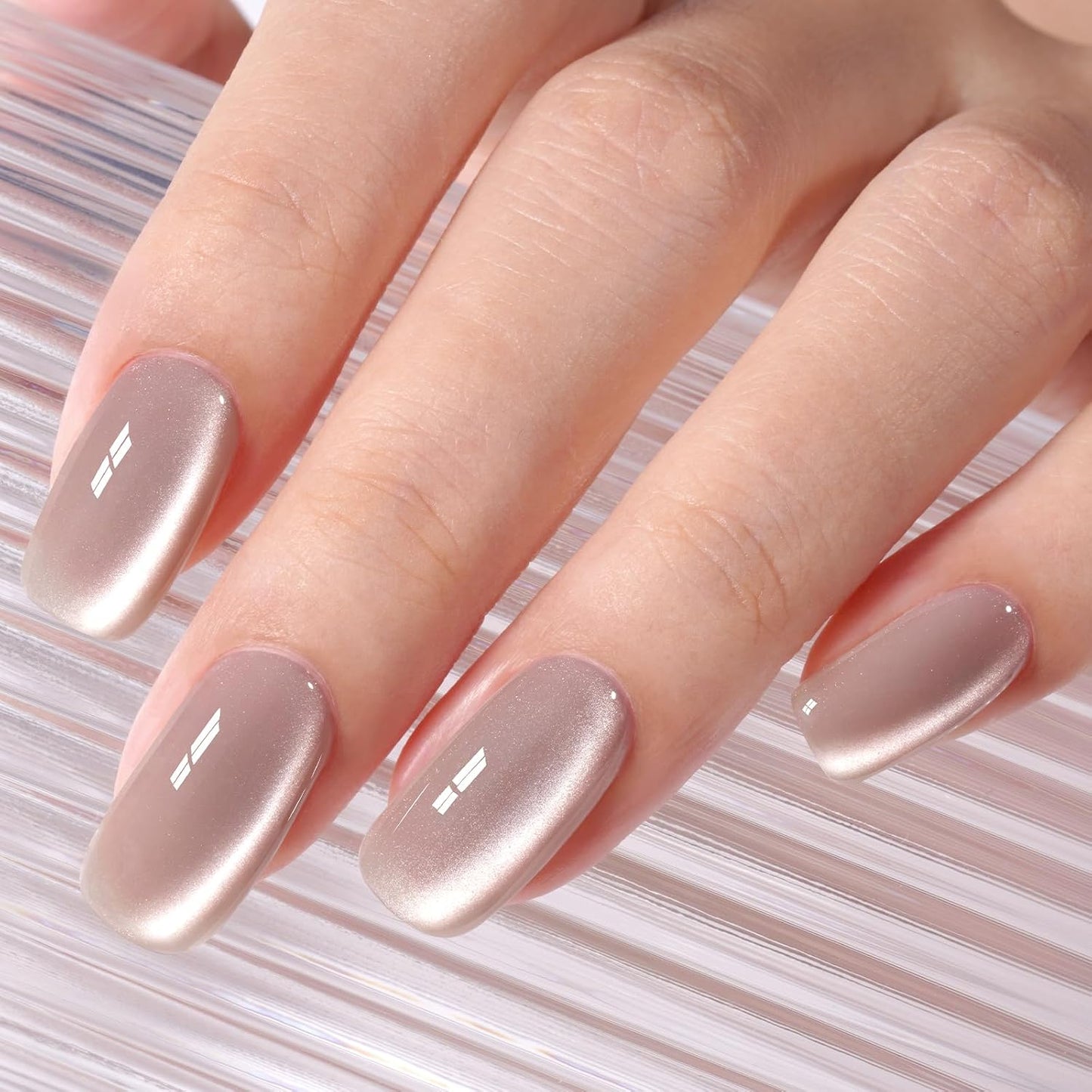 AILLSA Cat Eye Gel Nail Polish Nude Glitter Crystal Polish with Magnet, Glass Sparkle Nail Polish Reflective Shimmer Translucent Jelly Color U V Gel Salon DIY at Home 0.5 OZ GF26