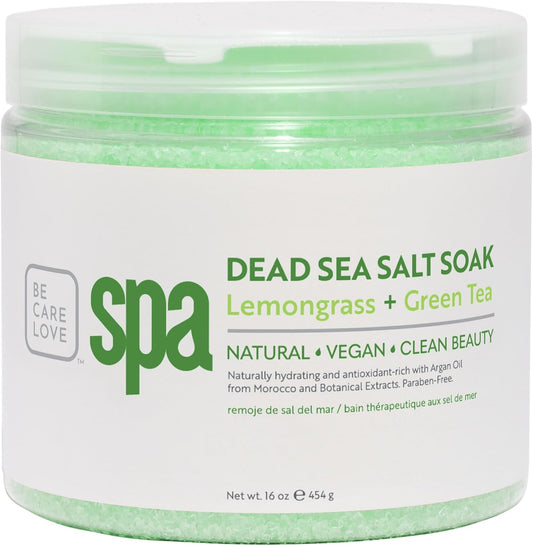 BCL SPA Dead Sea Salt Soak - Bath Salt with Organic Lemongrass + Green Tea, Shae Butter, Arnica, Aloe Vera Juice, Chamomile, Argan Oil & Jojoba Oil - Skin Exfoliator - Home/Professional Use 16 fl oz