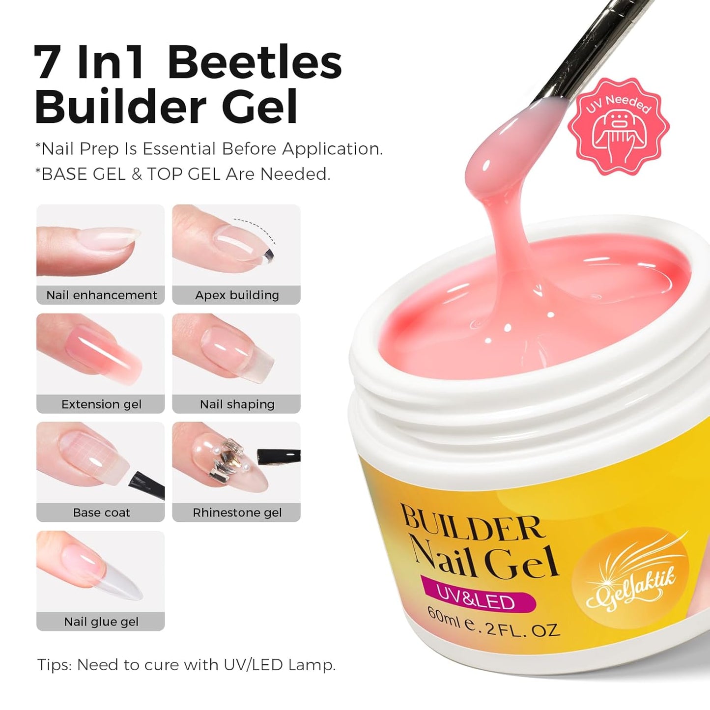 Builder Gel for Nails, 60g Sheer Pink Hard Gel for Nail Extension with 10 Nail Forms, Strengthener & Thickening, UV LED Lamp Cured Sculpture, Repair Broken Nails, Salon DIY Manicure Kit