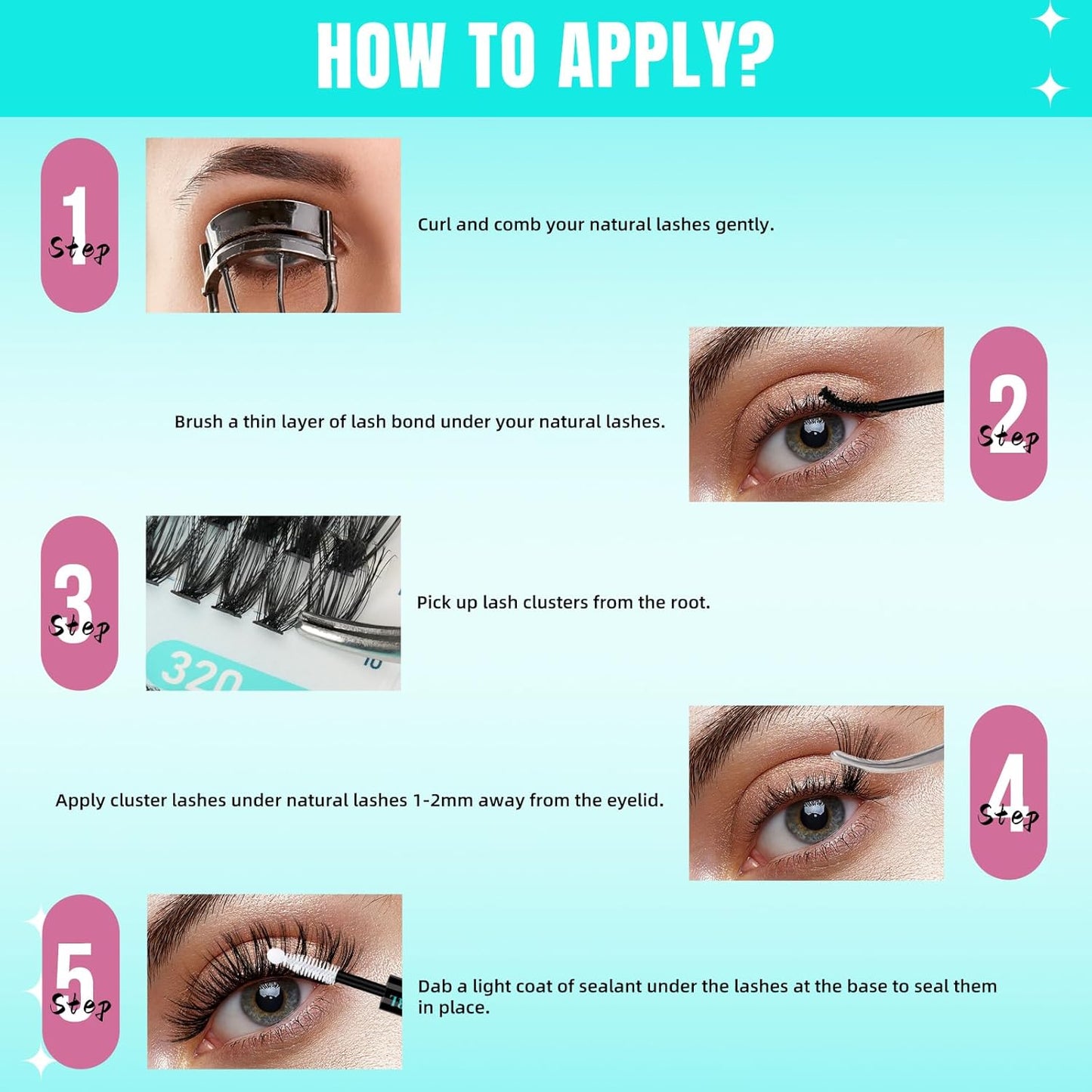 Lash Clusters Wispy 320PCS Eyelash Extension 40D Cluster Lashes Individual Lashes DIY Lash Extension Natural Look Cluster Eyelash Extensions Soft False Eyelashes at Home for Beginners(D-Mix9-16mm)