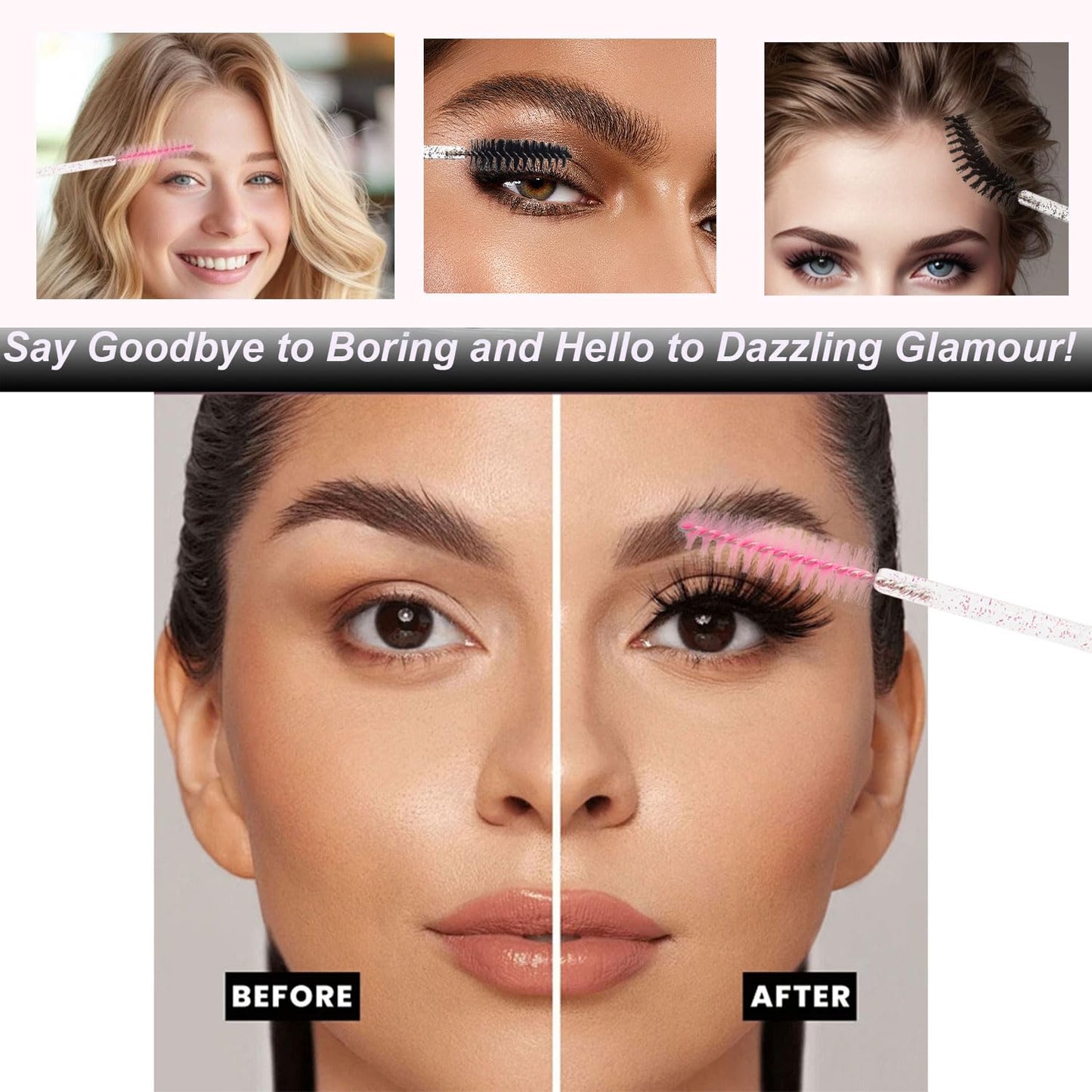 Upgrade 48 Pieces Disposable Mascara Wands Set, Include 24 Pcs Crystal Lash Spoolies Brush and 24 Pcs Reusable Keychain Christmas Holiday Gift Women Girls Makeup Tools