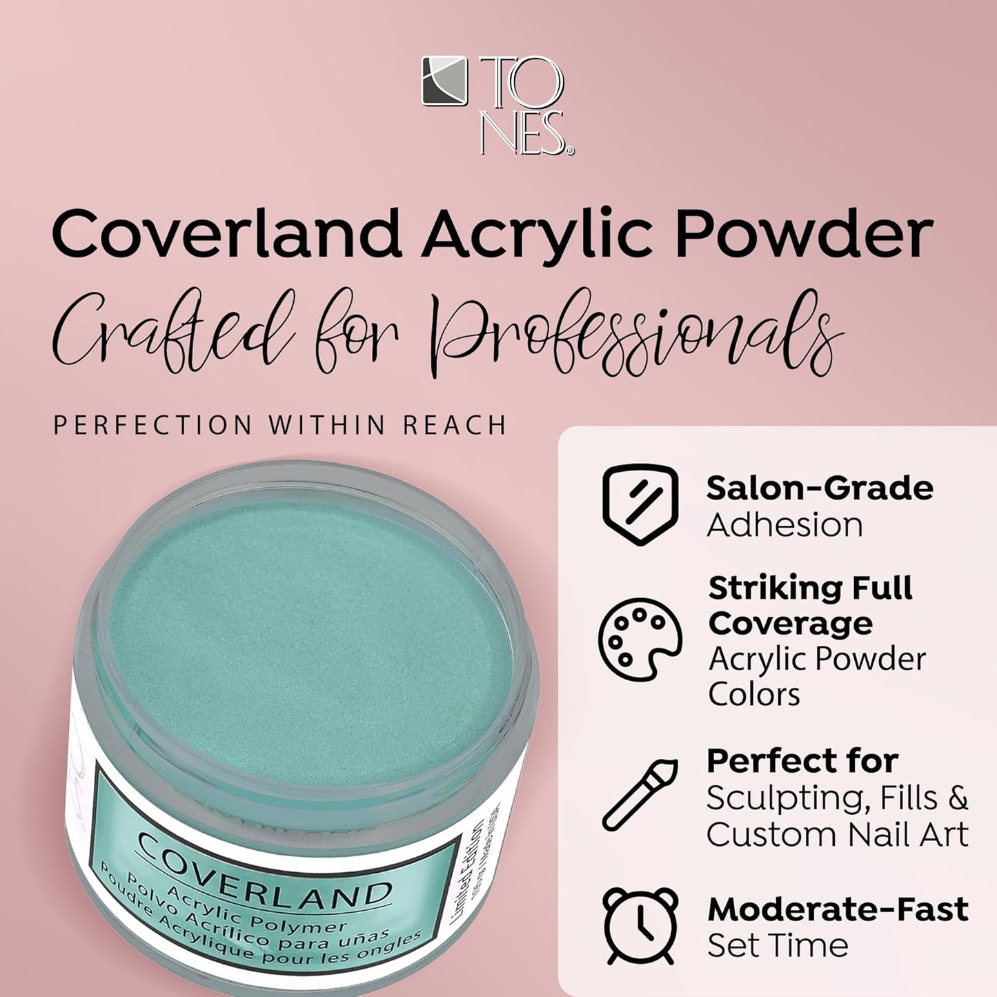 Tones Coverland Acrylic Nail Powder "April Showers" - Limited Edition Acrylic Powder for Nail Design, Sculpting, and Masking Nail Bed Imperfections - Professional Acrylic Nail Supplies - (1.5 Oz)