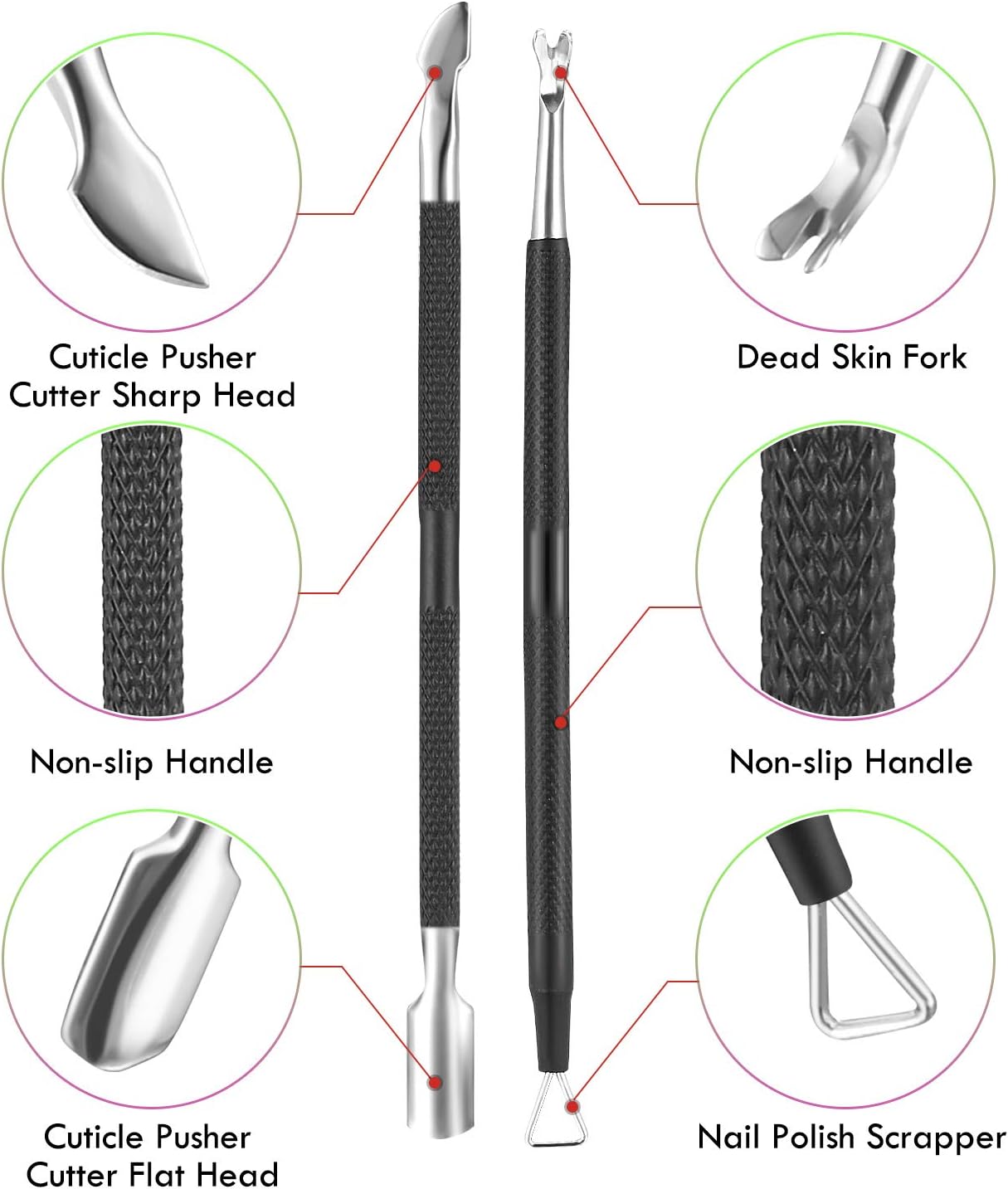 Cuticle Trimmer Cuticle Remover with Cuticle Pusher, XUNXMAS Professional Stainless Steel Durable Pedicure Manicure Tools Cutter Nipper Scissor Clipper for Fingernails and Toenails Dead Skin Black