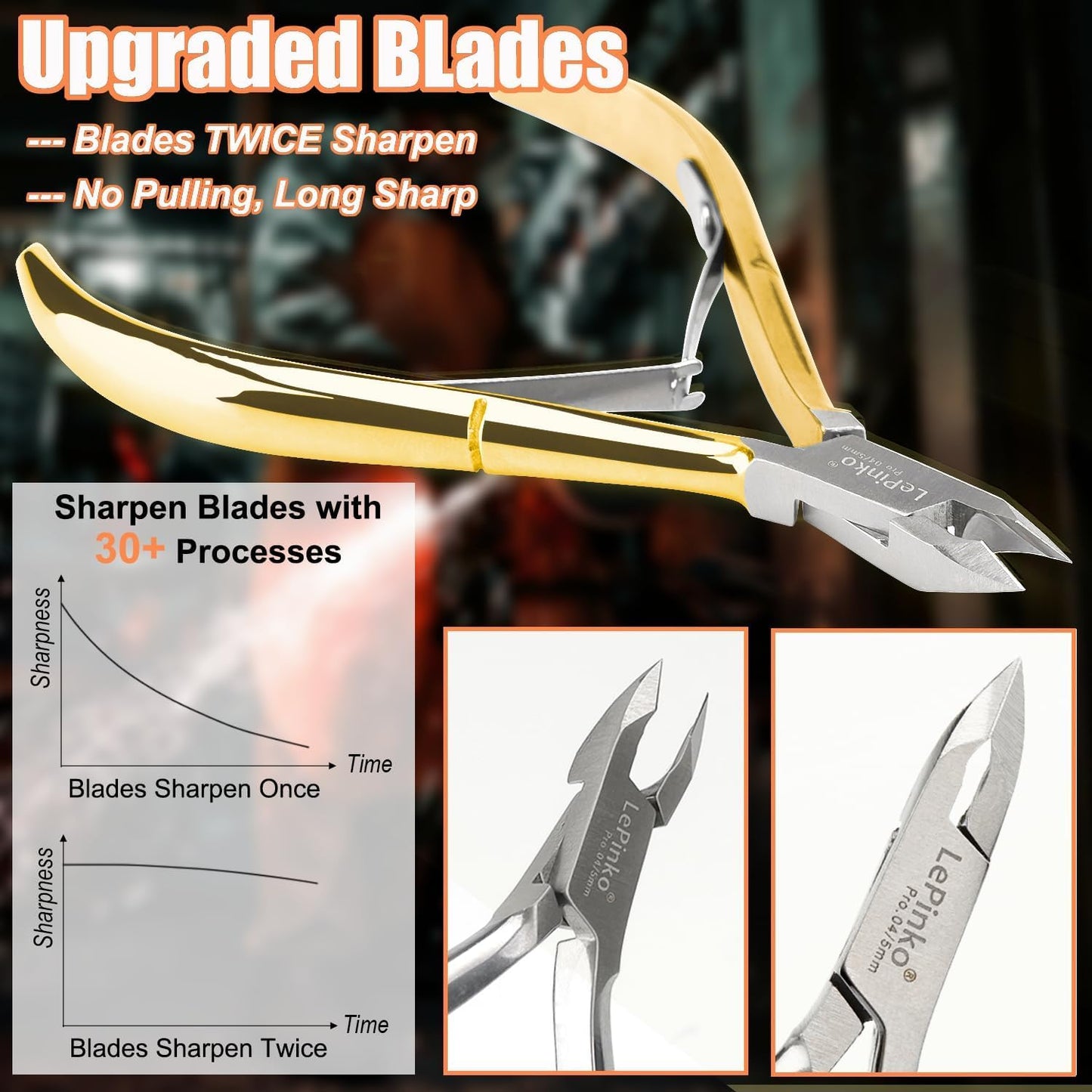 LePinko 4 Packs Upgraded Cuticle Trimmer kit, Sharp Dead Skin Clipper, Labor-Saving Cuticula Remover for Fingernail Toenail, Manicure Pedicure Tool for Women Men, 5mm Jaw, Golden