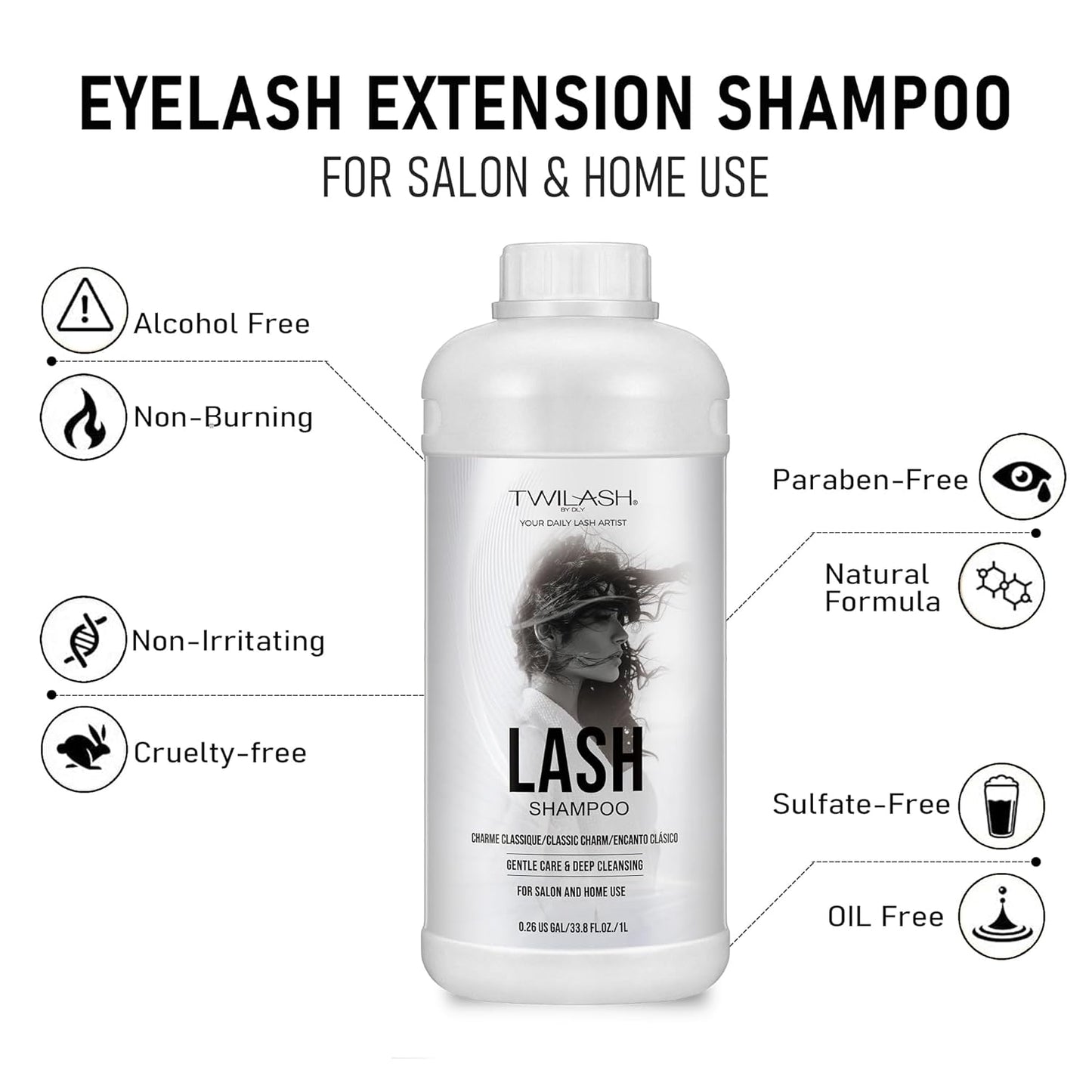 Lash Shampoo Bulk, Eyelash Cleanser for Extensions 1 Liters, Safe Makeup Remover, Non-irritating or Burning Formula Eyelid Foaming Cleanser for Professional Salon and Home Use (Classic Charm-1L)