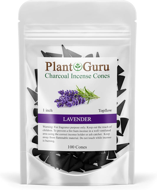 Lavender Charcoal Incense Cones 1" TOPFLOW - 100 Pack Bulk - Natural Scented Cones Handmade Hand Dipped