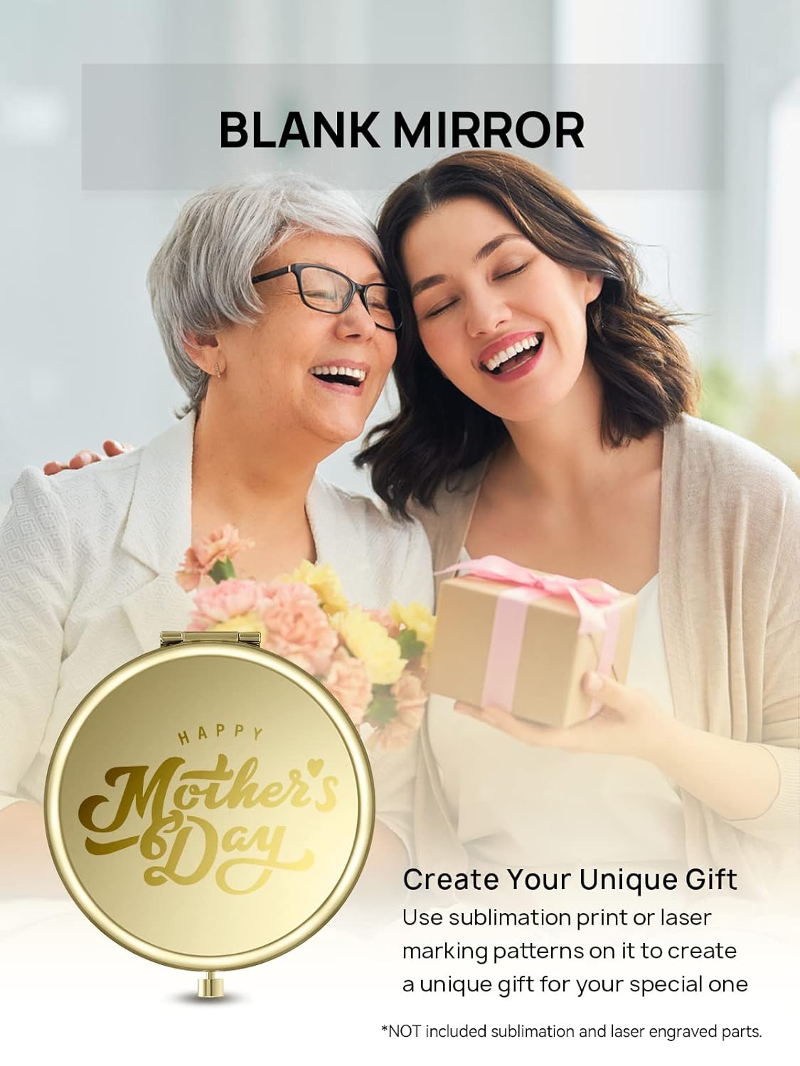 Compact Mirror Bulk, Set of 2 Double-Sided 1X/2X Magnifying Purse Pocket Makeup Mirrors(Round, Gold)