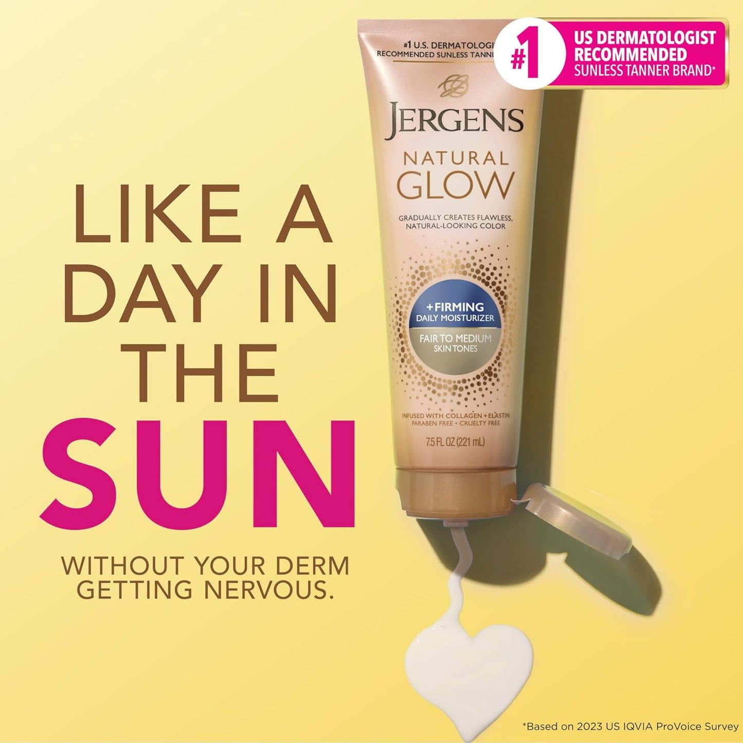 Jergens Natural Glow +Firming Self Tanner Body Lotion, Fair to Medium Skin Tone, Sunless Tanning Moisturizer with Collagen and Elastin. Helps to Visibly Reduce Cellulite, 7.5 Fl Oz