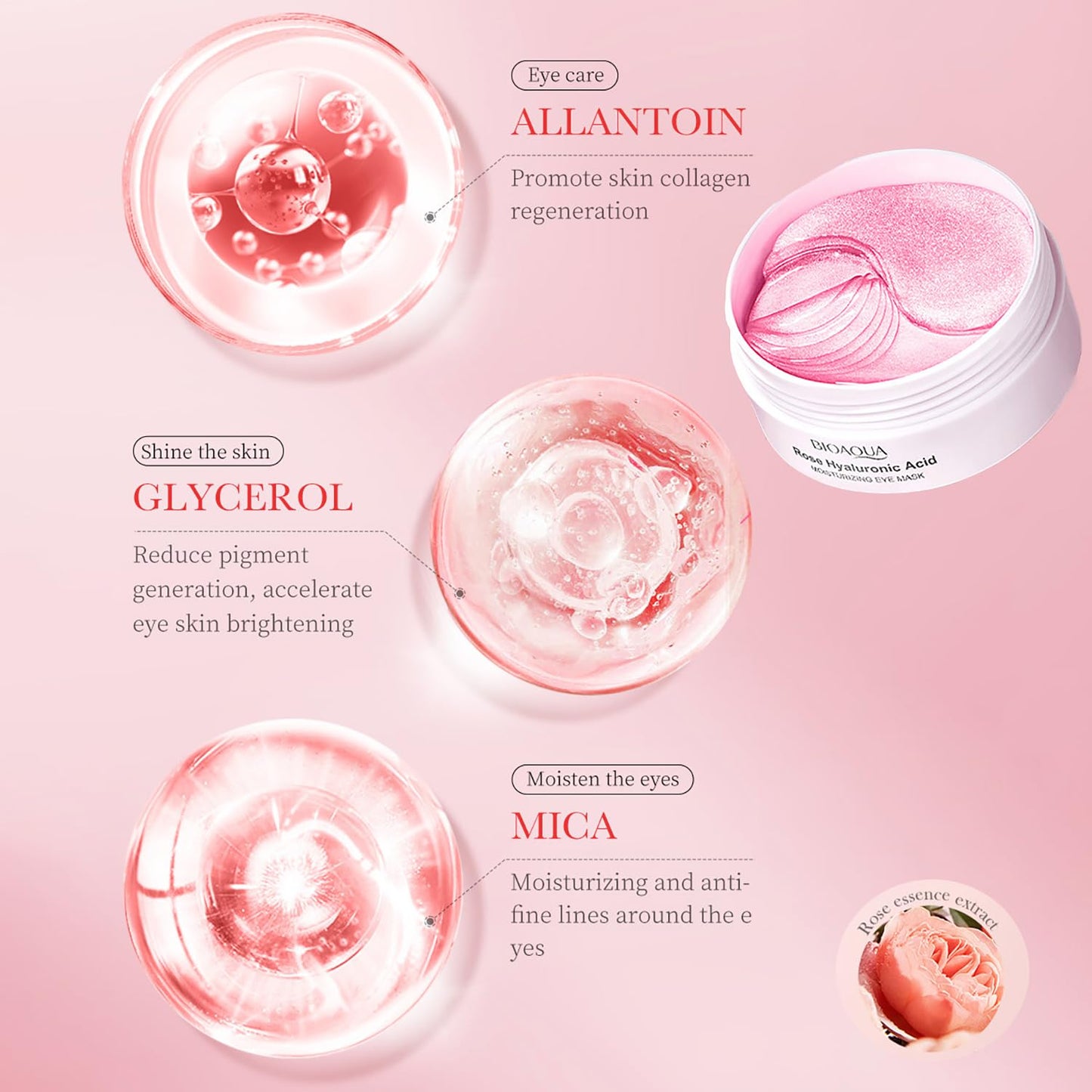 BIOAQUA Rose Hyaluronic Acid Moisturizing Eye Mask Dark Circles Removes Eye Bags Hydration Skin 80g (60pcs/30pairs)