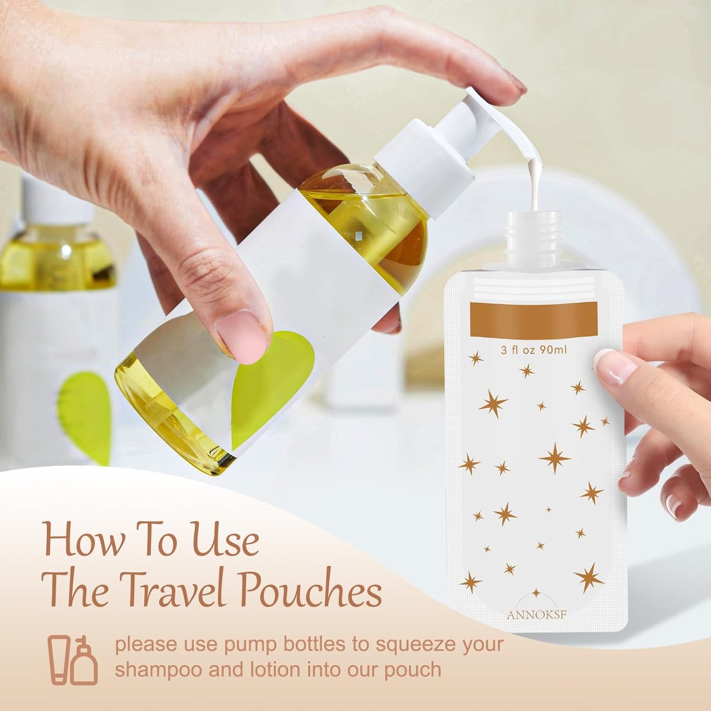 Travel Pouches for Toiletries 18 Pack - Leak-Resistant 3 oz Liquid Containers, TSA Approved Star Pattern Shower Gel & Cosmetic Bags (Black & White)