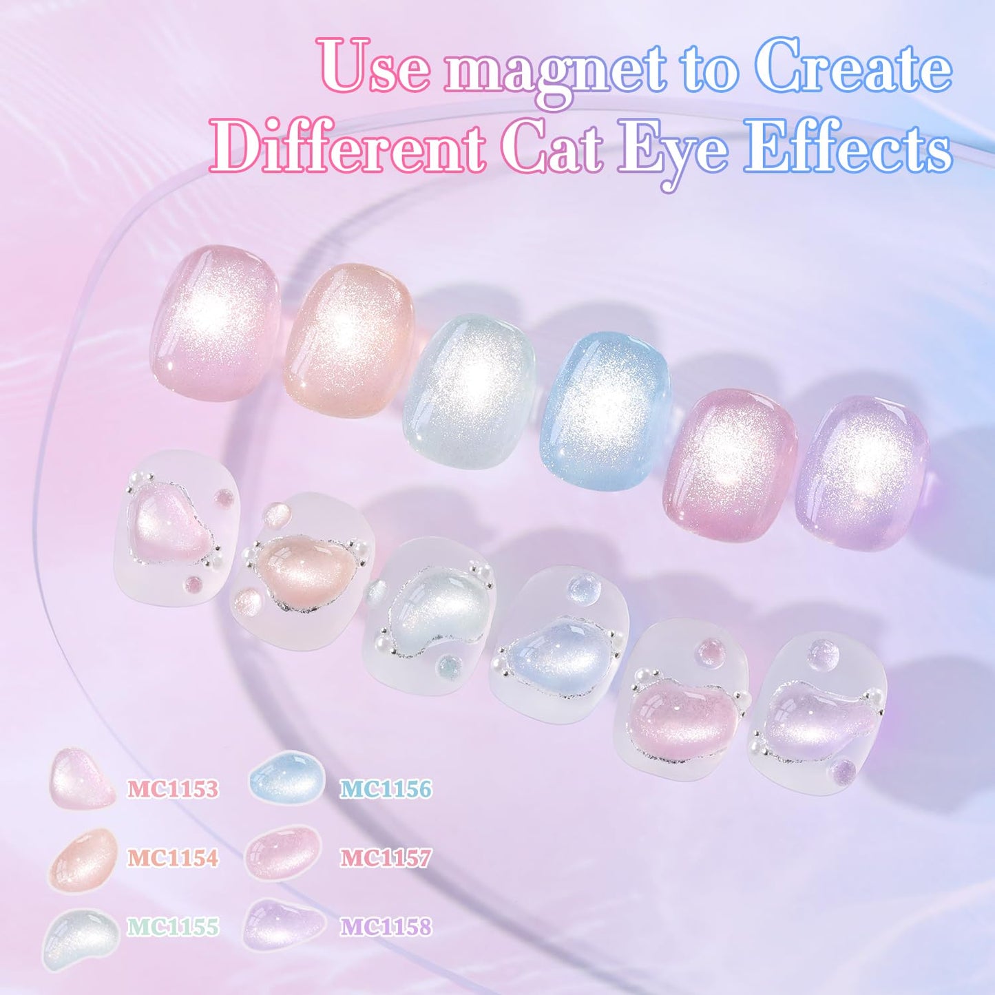 Double Rhythm Cat Eye Gel Nail Polish Set of 6 Same Color Same Bottle 0.5 Oz Shimmer Glitter with Magnet Holographic Reflective Magnetic UV Nail Polish Kit (Silver Nude Pink Blue Purple-T6-28)