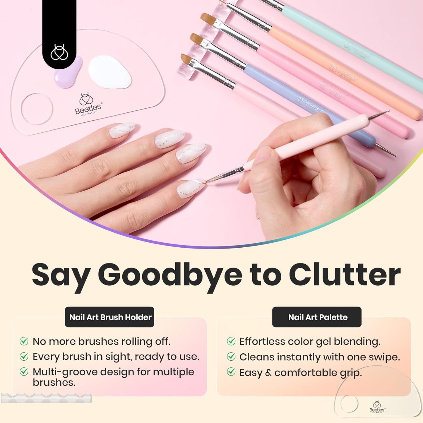 Beetles Gel Polish Nail Art Liner Brushes 5Pcs Painting Art Design Pen Set Diamond Application Rhinestone Handle Drawing Nail Art Brushes Tools Sizes 5/6/11/20/25mm Nail Art Design Gift for Women