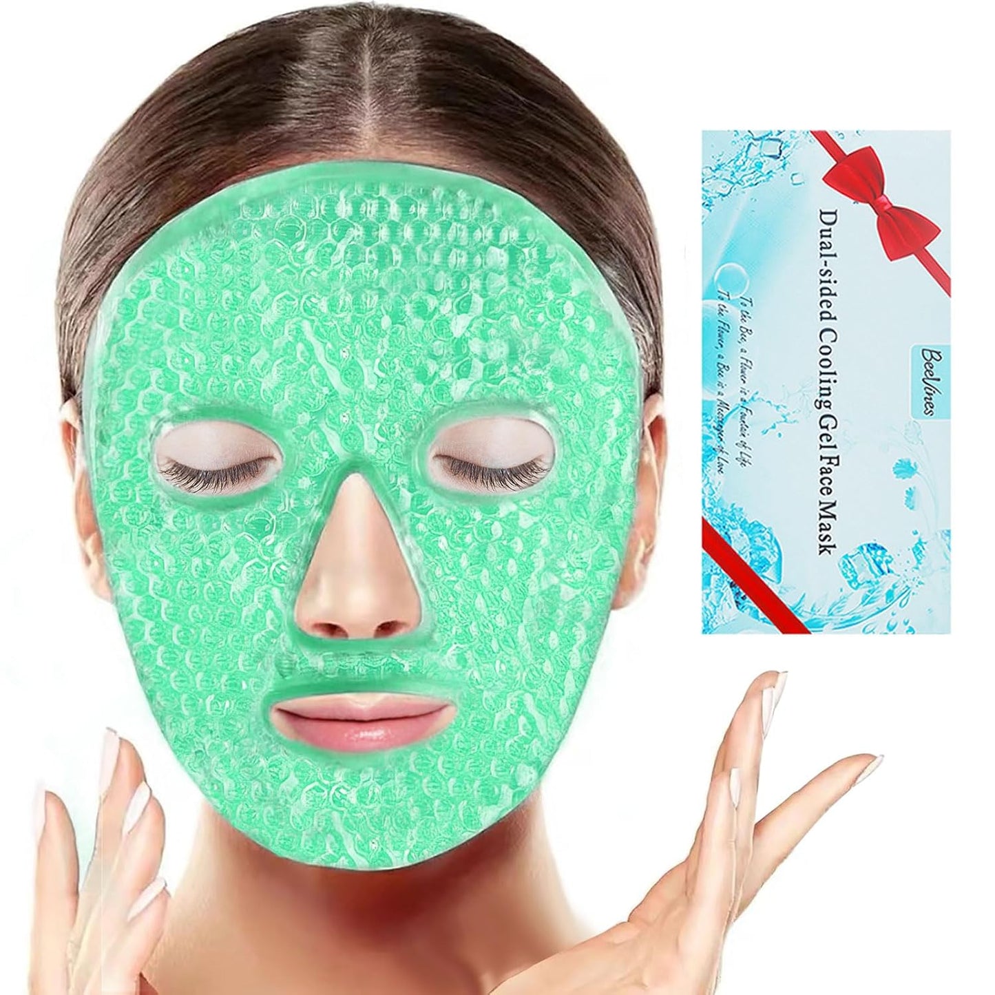 BeeVines Ice Face Mask, Cooling Gel Pack for Puffy Eyes, Cold & Hot Reusable Compress, Frozen Eye Packs Masks for Women for Dark Circles, Puffiness, Allergies & Headaches (Green)