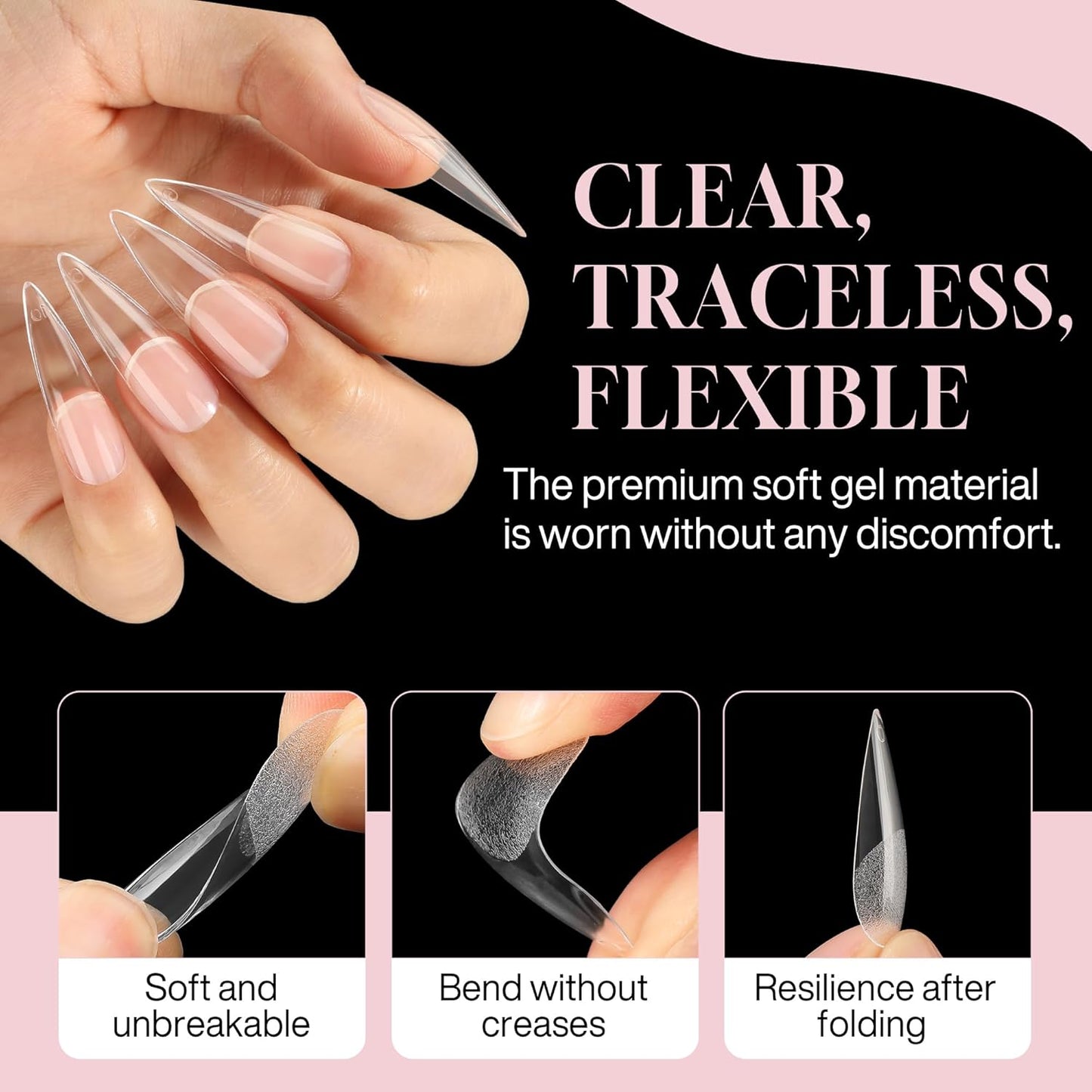 Long Stiletto Gel Nail Tips Full Cover 360pcs Long Stiletto Almond Fake Clear Nails Tips Half Matte Acrylic Press on Nails for Nail Extension DIY Art Salon 12 Sizes
