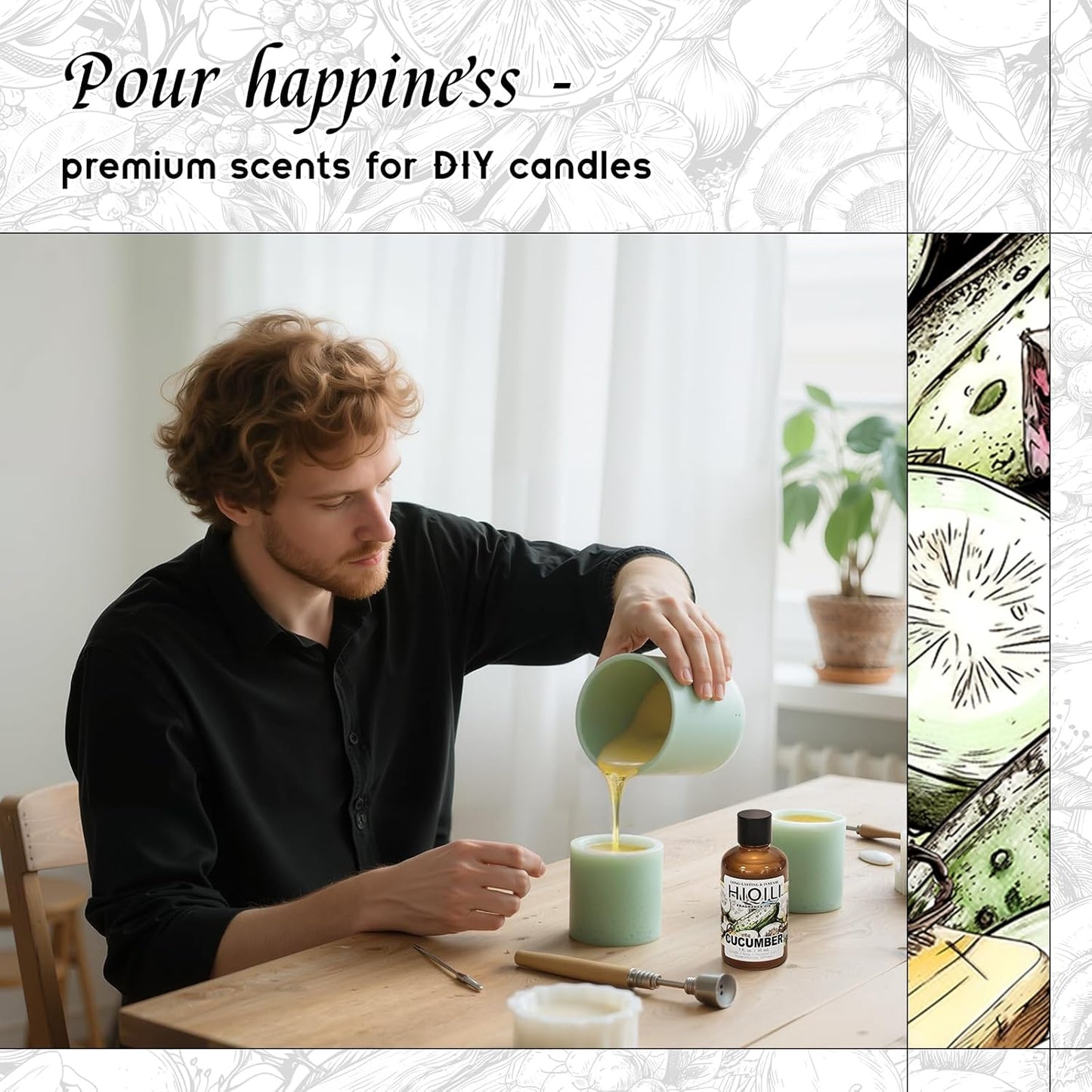 HIQILI Cucumber Fragrance Oil for Diffuser Use, Fresh Scents for DIY Soap, Body Spray, Candle Supplies for Candle Making - 1 Fl Oz