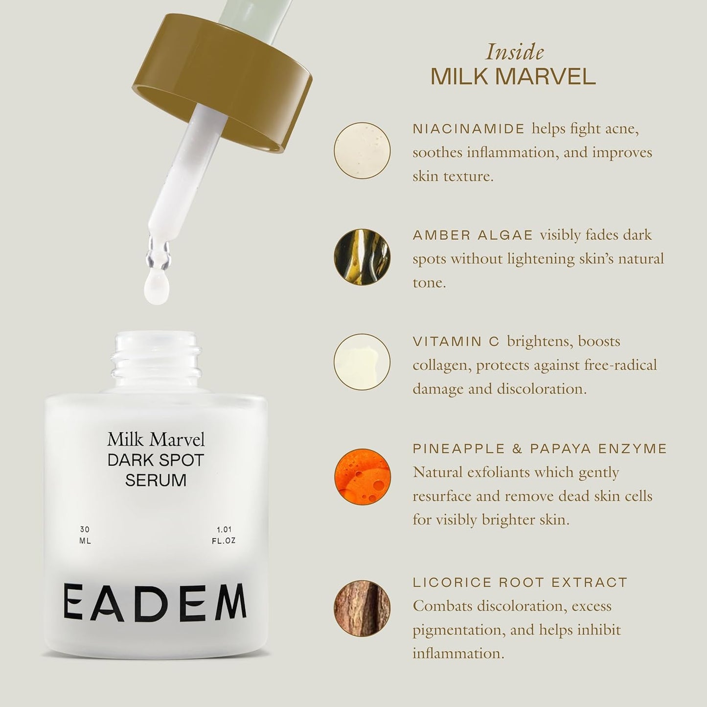 EADEM Milk Marvel Dark Spot Serum, Vitamin C Face Serum Infused with Niacinamide, Dark Spot Remover for Face and Body, Natural Dark Spot Corrector for Skin Care, 1 oz