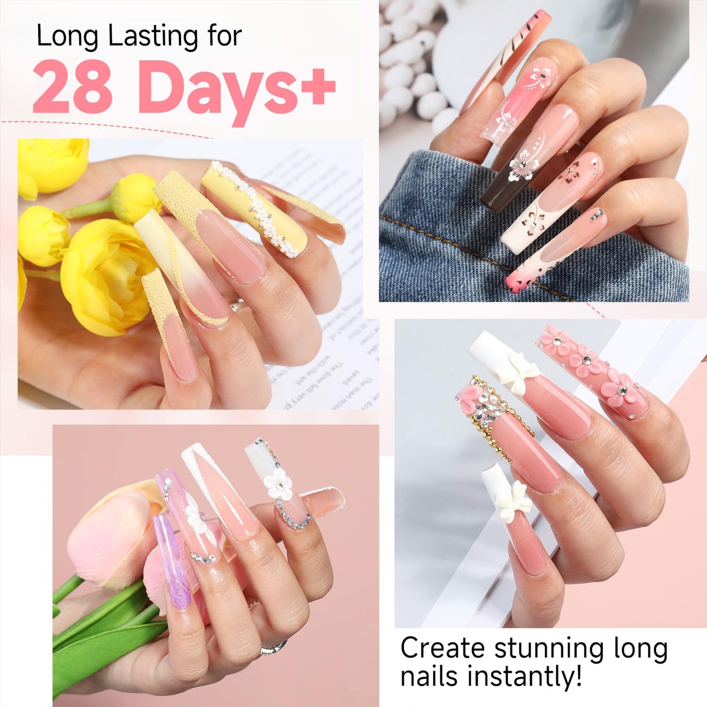 UNA GELLA Extra Long Tapered Sqaure Nail Tips Full Cover 504pcs No C Curve Clear Gel Nail Tips XXL Long Straight Nails Tips Acrylic Nails Square Gel Nails for DIY Nail Art 12 Sizes