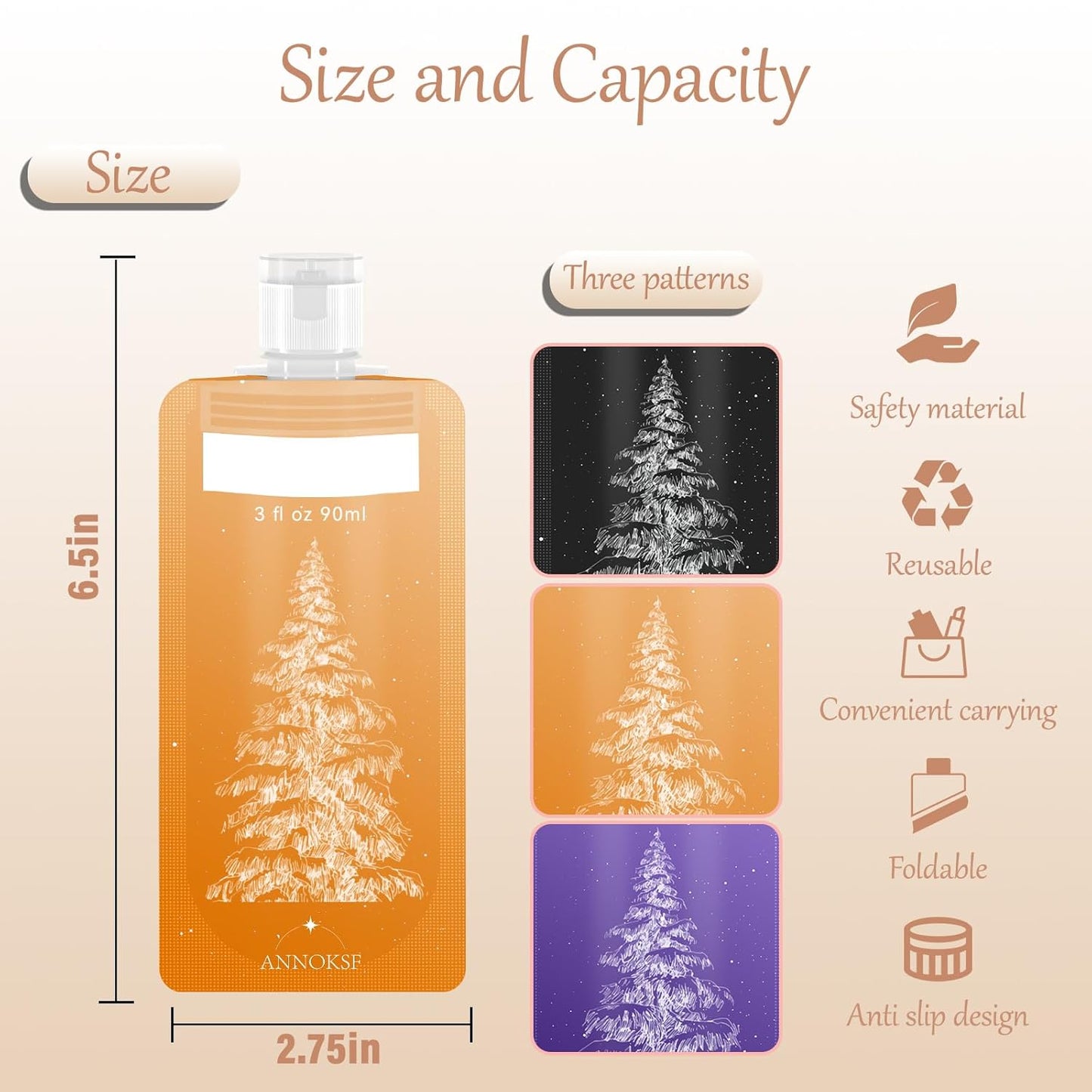 9 Pack Travel Pouches for Toiletries, Refillable squeeze Liquid travel pouches,Travel Shampoo and Conditioner Pouches,3oz leak proof travel pouches (Tree)