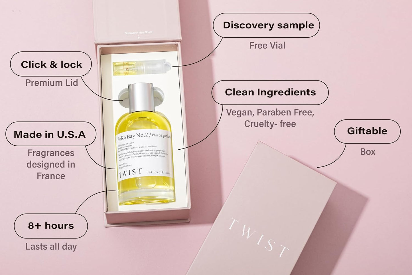 Twist - Koko Bay No. 2 - Eau De Parfum Inspired by Cha. Coco Mademoiselle, Long-Lasting Perfume For Women, Paraben Free, Vegan, Clean Ingredients, Fragrance - Spray 100 ml | 3.4 fl. oz.