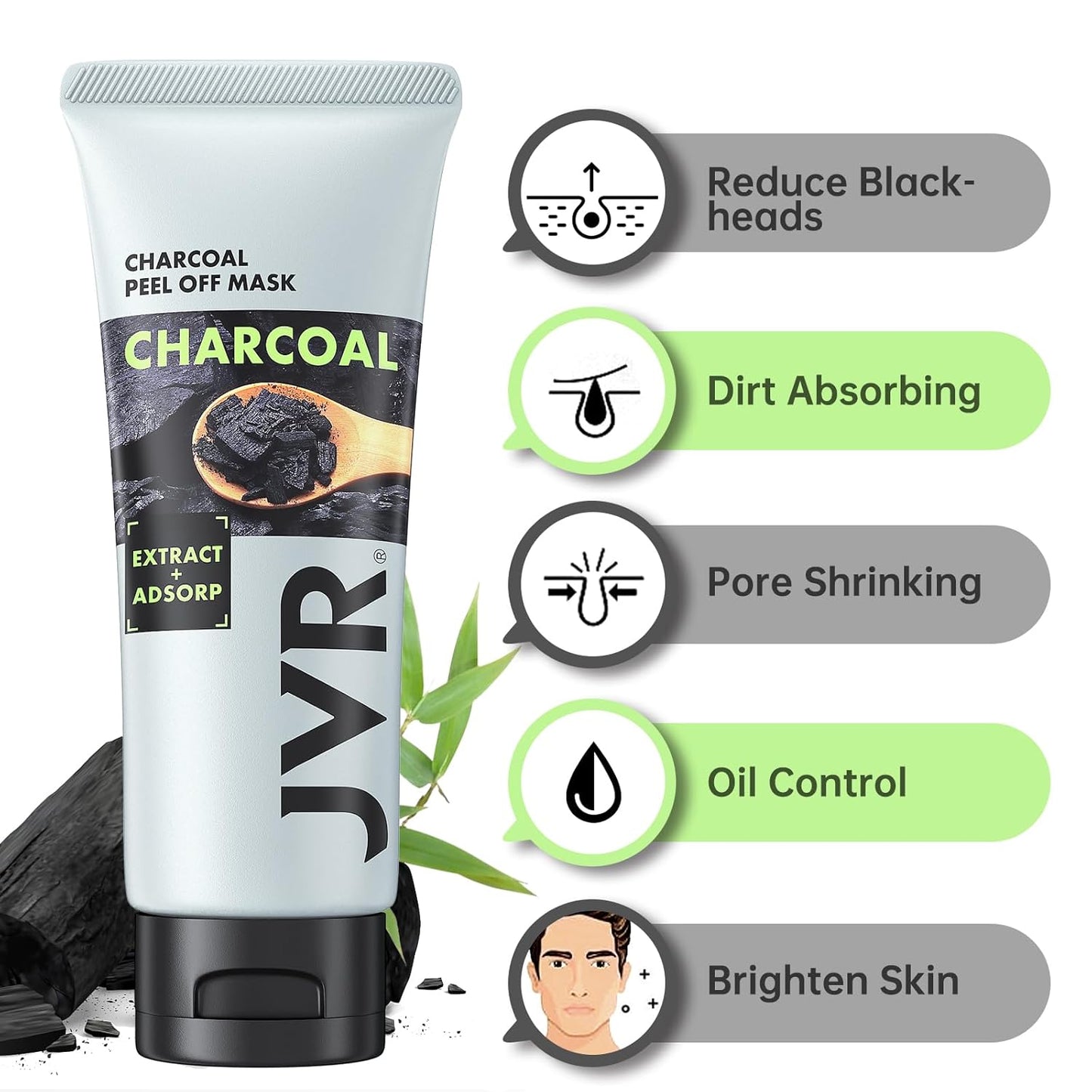 JVR Peel Off Face Mask, Blackhead Remover Mask for Men, Charcoal Peel Off Black Mask, Facial Mask Purifying and Deep Cleansing for All Skin Types 2.12 OZ