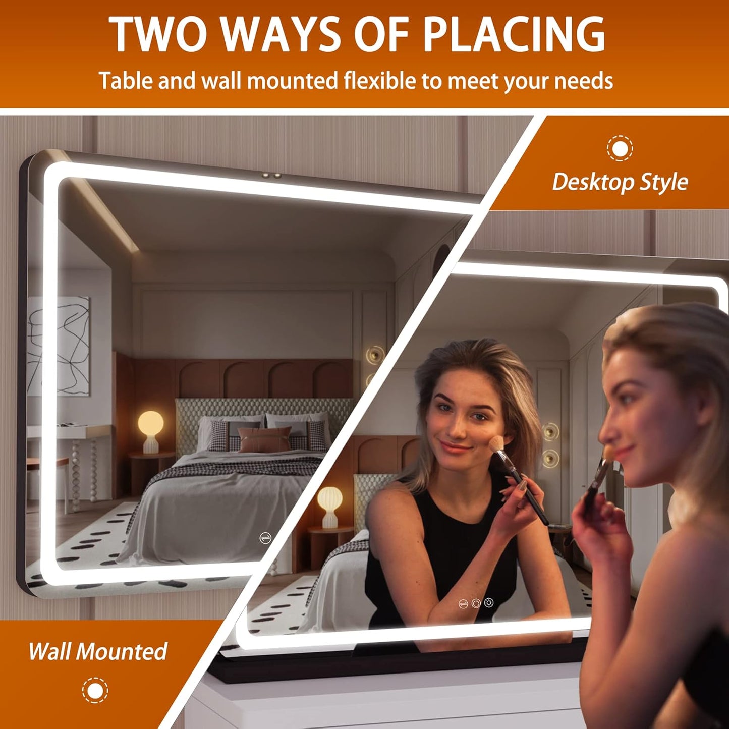 Hasipu Vanity Mirror with Lights, 31.5" x 22" LED Makeup Mirror, Lighted Makeup Mirror with Dimmable 3 Modes, Touch Screen Control Vanity Mirror Round Black