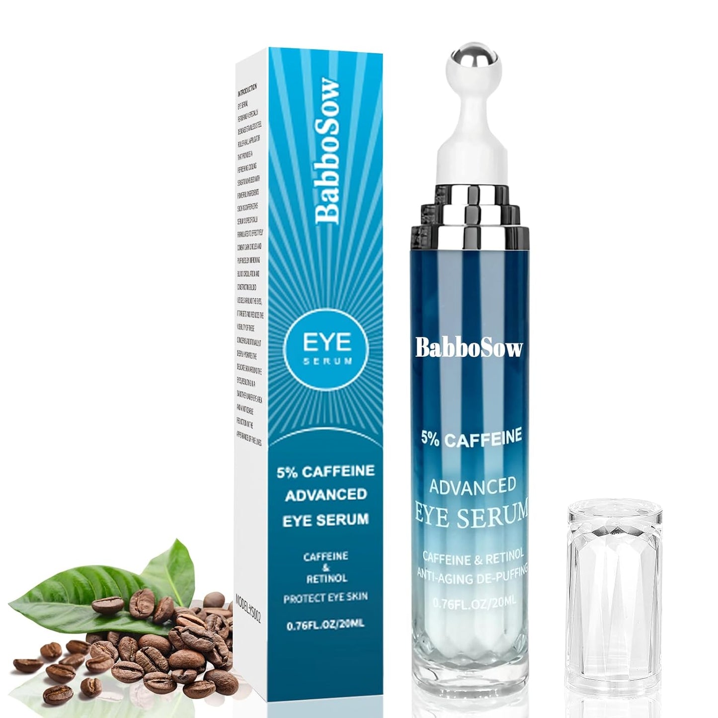 Caffeine Eye Cream and 24K Gold Eye Mask (20 pcs): Under Eye Serum for Dark Circles and Puffiness Eye Care Eye Serum Anti Aging with 360° Massage Ball Reduce Eye Bags, Wrinkles and Fine Lines