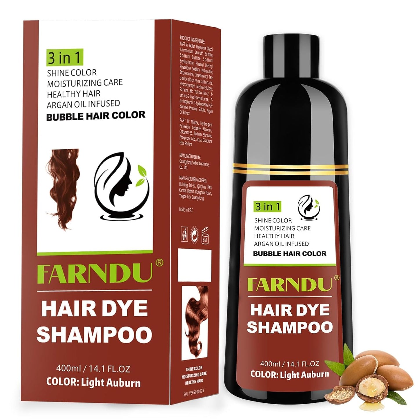 Light Auburn Hair Dye Shampoo for Women Men Gray Hair Coverage and Herbal Ingredients 3 In 1 Hair Color Shampoo