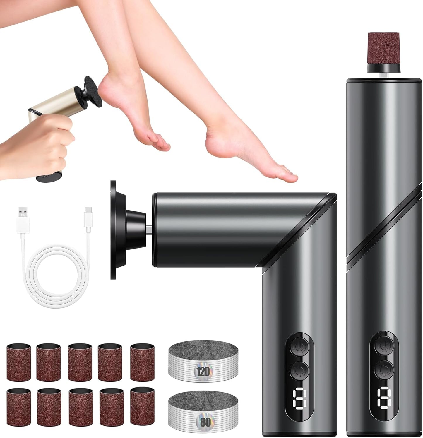 Electric Foot Callus Remover,2 in1 Rechargeable Callus Remover for Feet,9-Speed Wireless Electric Foot File Nail Grinder,Foot Scrubber Pedicure Tools for Dead Skin Dry Cracked Feet (Black Fold)