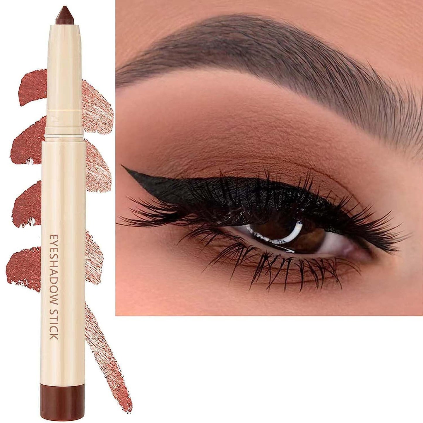 Brown Matte Eyeshadow Pencil, Waterproof Long Lasting Eye Shadow, High Pigment Hypoallergenic Highlighter Stick - Create Multi-Dimensional Eyes Look (17# Cocoa Matte)