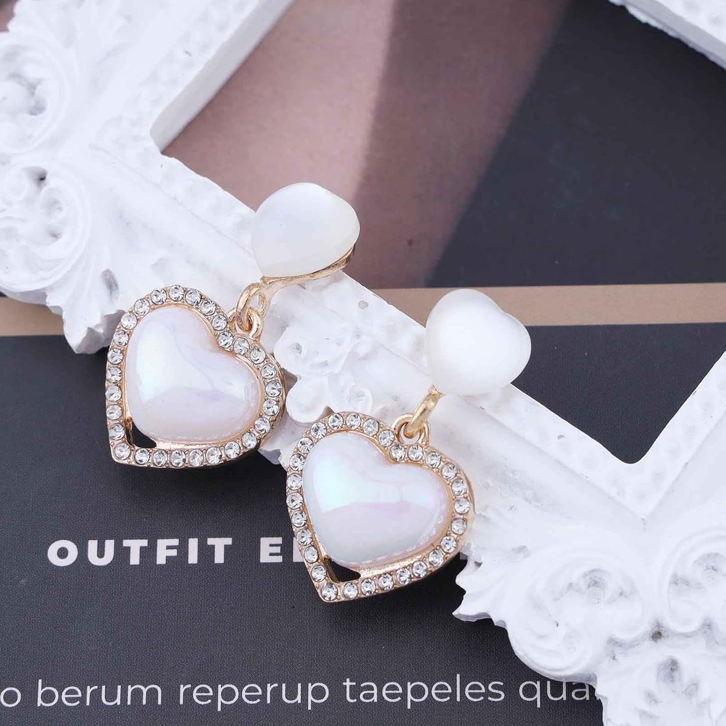 Vintage Rhinestone Heart Drop Earrings Opal Heart Stud Earrings Moonstone Heart Earrings Gold Crystal Heart Dangle Earrings Jewelry for Women